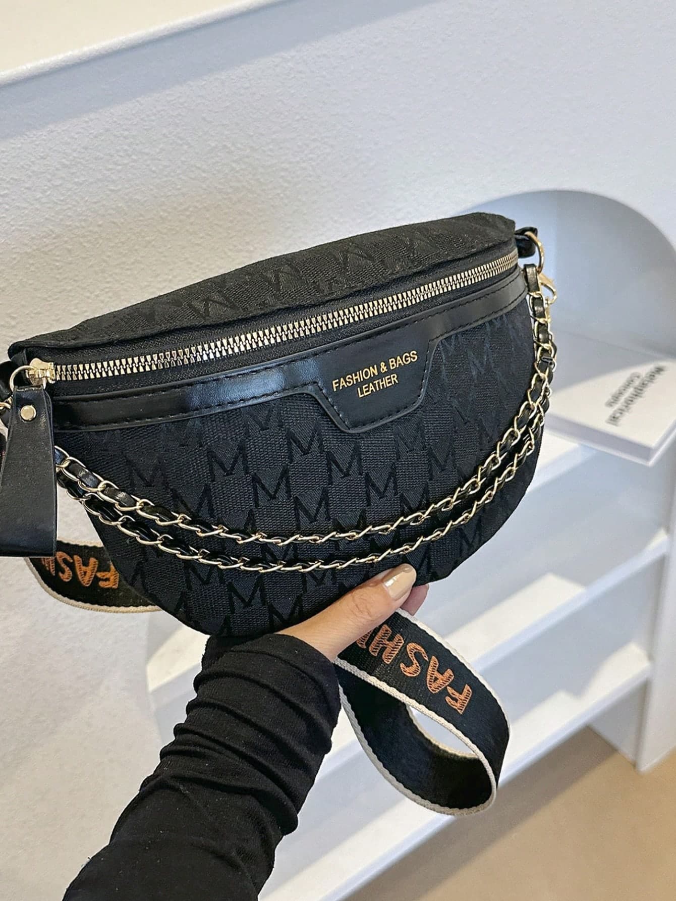 Skull Pattern Crossbody Chest Bag, Chain Decor PU Leather Large Capacity Belt Bag & Sling Purse, Multifunctional Sport Travel Waist Bag For Hiking And Outdoor Climbing, Casual Fanny Pack With Adjustable Strap, Versatile Daily Commuting Shoulder Bags