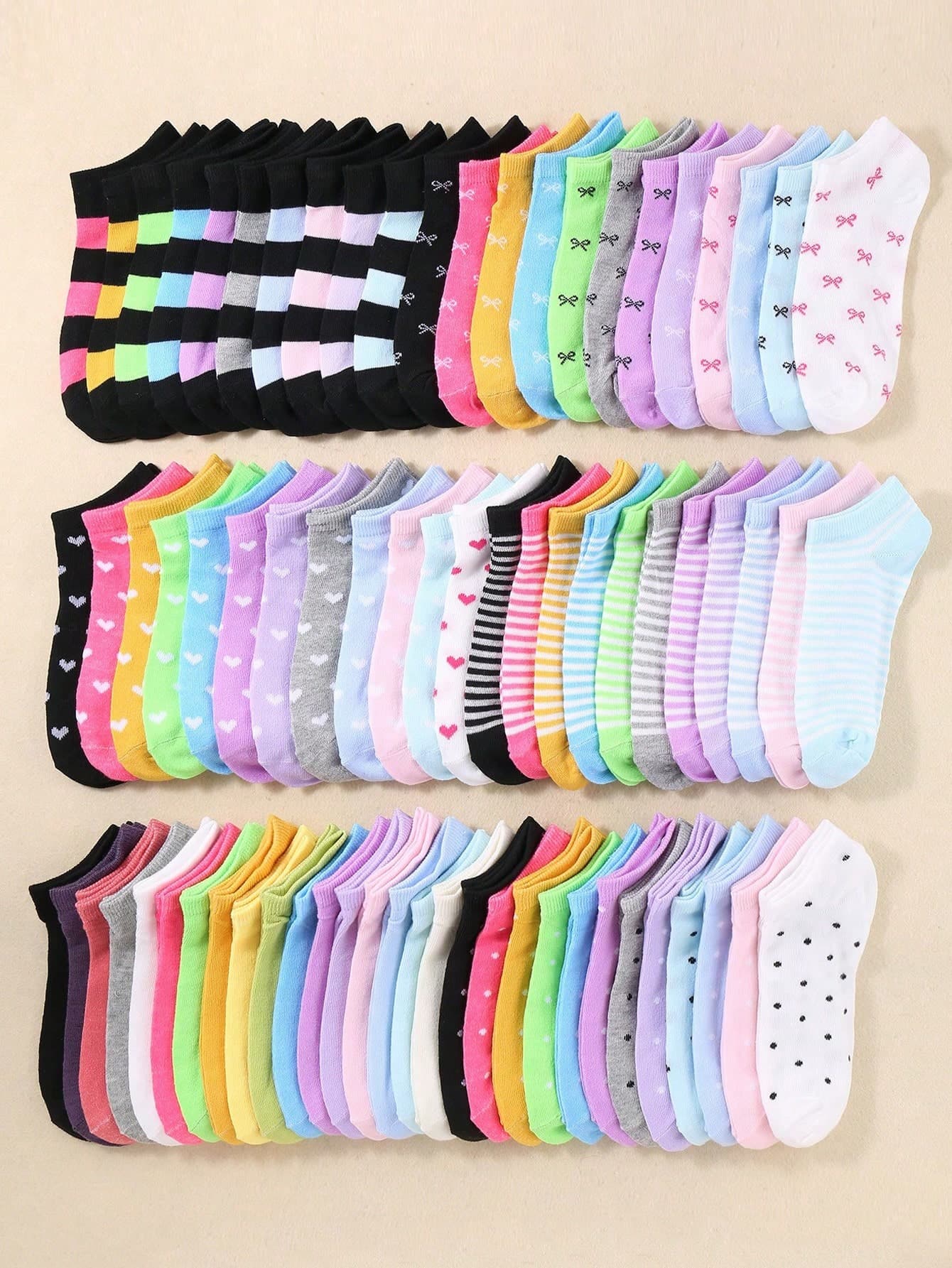 20 Pairs Kids Short Socks: Candy Colors, Lace Bow, Heart Pattern, Stripes, Soft & Comfortable, Casual & Versatile, Student Socks - Suitable For Daily Wear, Random Color Assortment