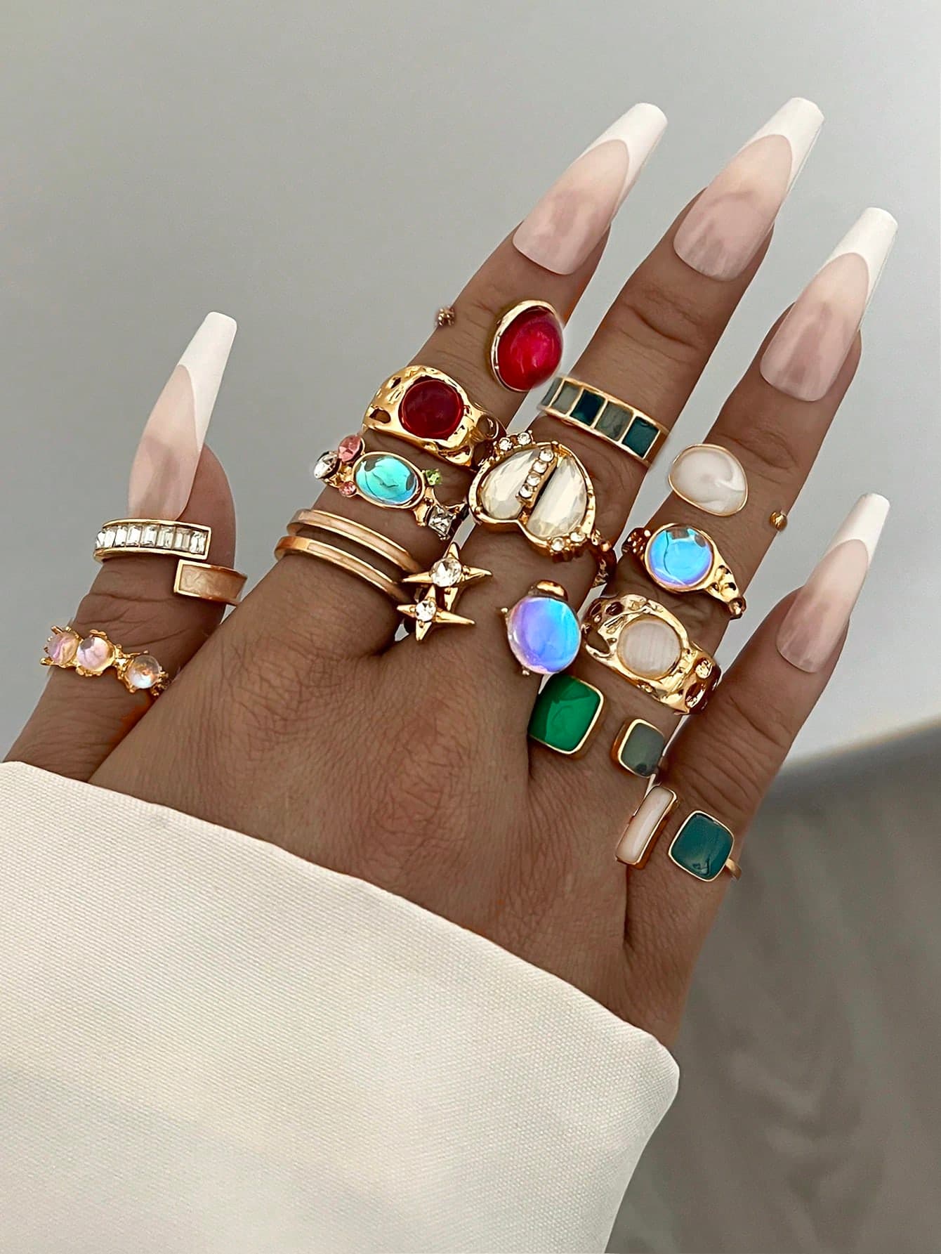 6/9pcs Set Asymmetric Hollow Heart Rhinestone Faux Gemstone Explosion Design Chunky Rings, Cute Stackable, Fashionable Elegant Retro Style, Suitable For Holidays, Parties, Dates, Daily Wear, Also Great As Gifts