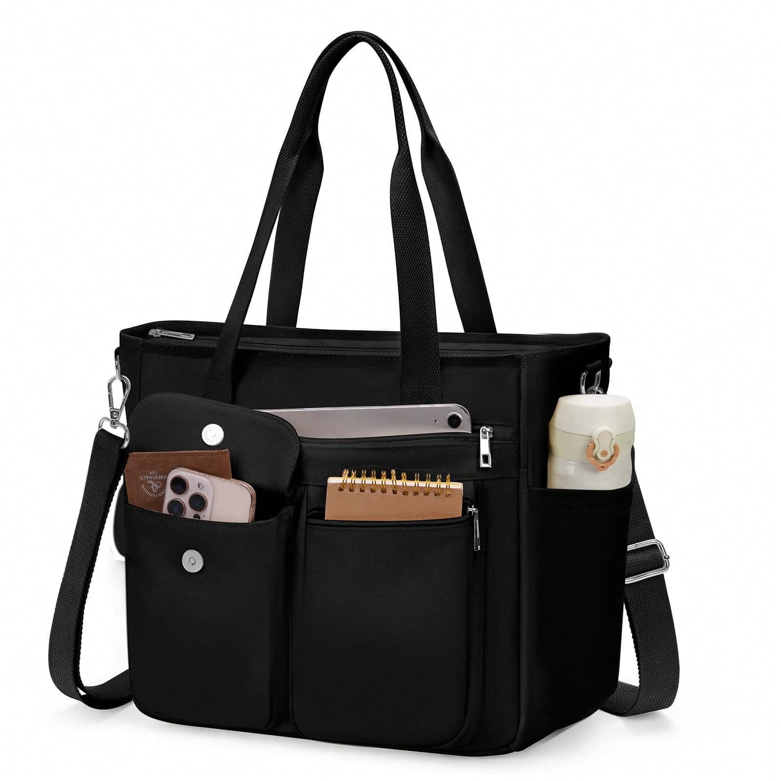 NEWHEY Women's Canvas Tote Bag, Waterproof Large Capacity Work Handbag With Zipper, Elegant Anti-Theft Shoulder Crossbody Bag, Suitable For Casual, College, Travel, Business, Daily Use, Lightweight Strap