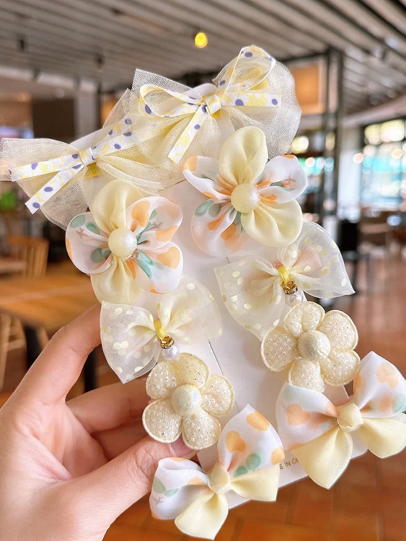 10pcs Cute Floral Bow Hair Clips, Sweet Cartoon Bow Decor Hair Accessories, Real Item Packaging Without Card