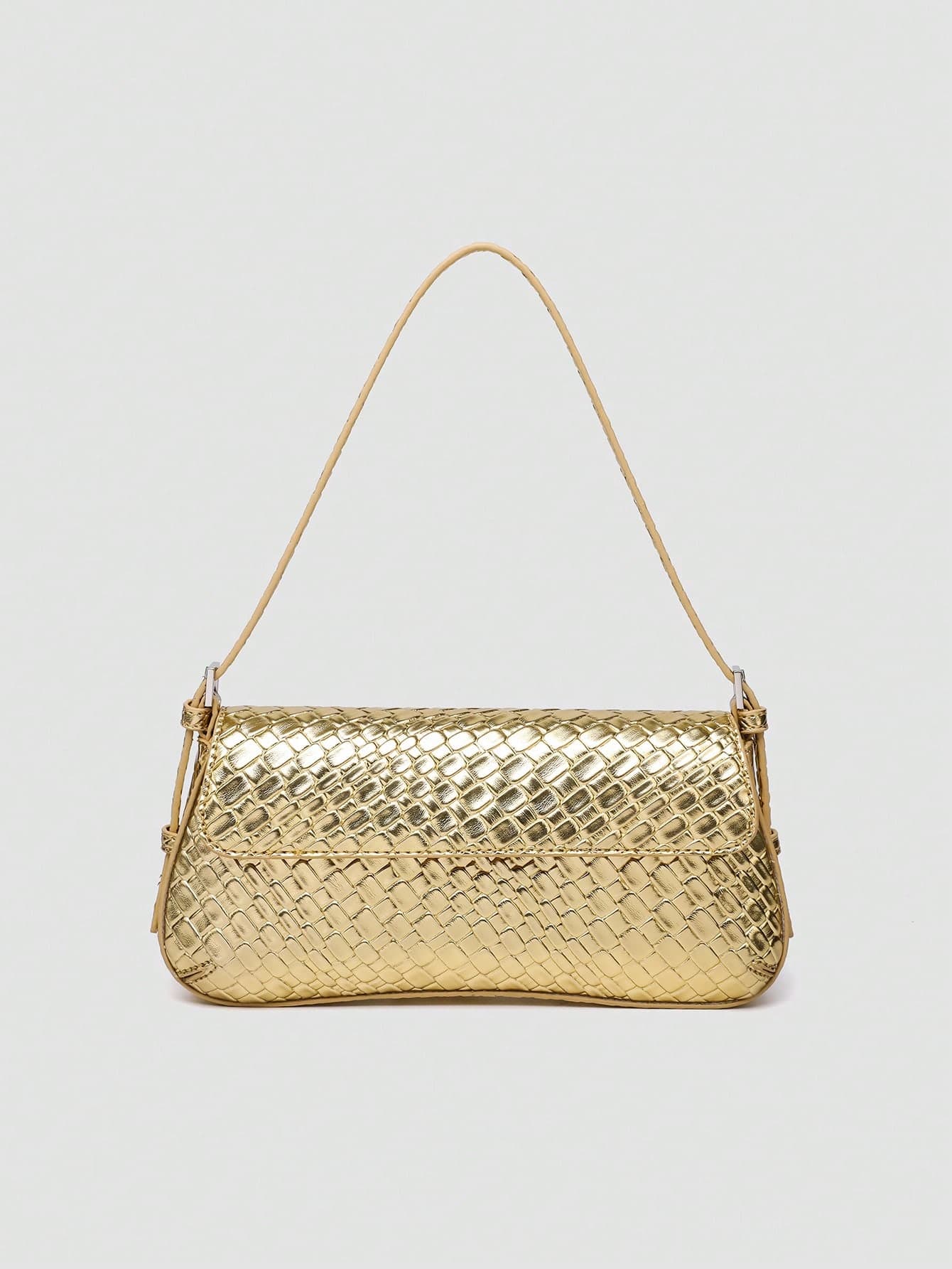 1pc Fashion Minimalist High-End PU Leather Woven Embossed Handbag, Suitable For Shopping, Outing, Party,