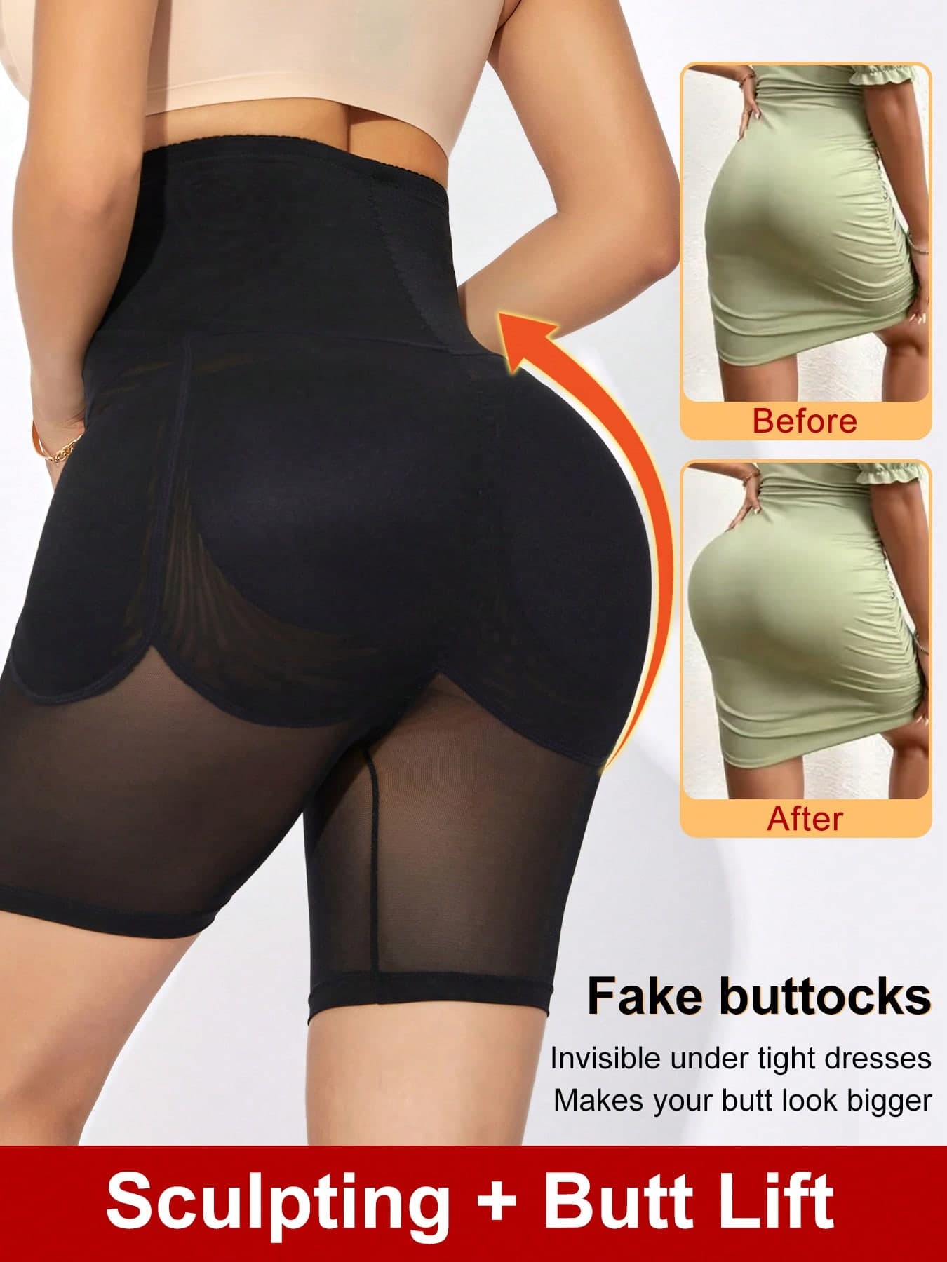 Women High Waisted Tummy Control Butt Lifting Shapewear Shorts With Removable Padded Mesh Lining
