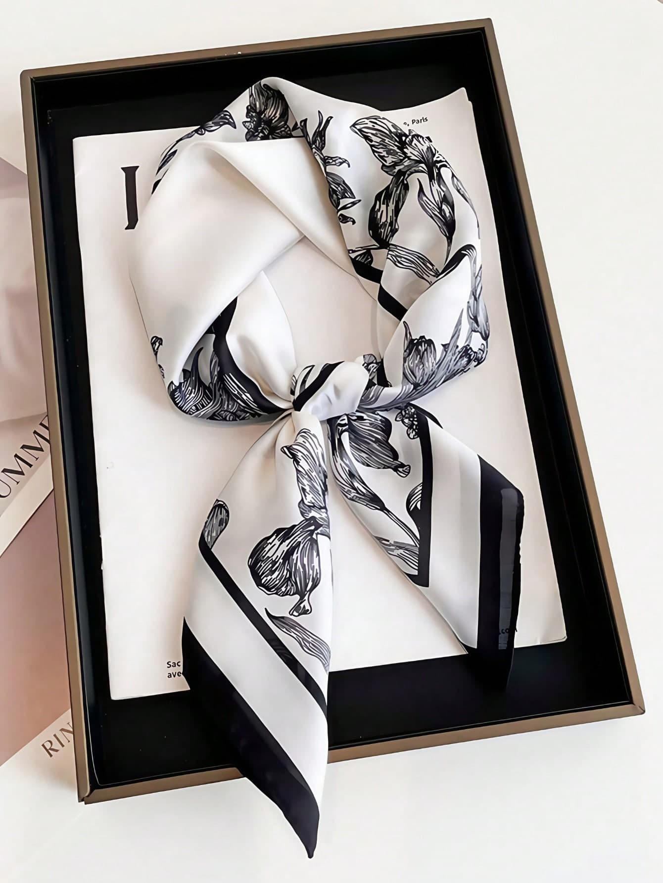 1pc Faux Silk Printed Scarf, Versatile Headband/Neck Scarf, Fashion Shawl, Elegant & Versatile, Can Also Be Used As Headband Or Hair Tie For Dress