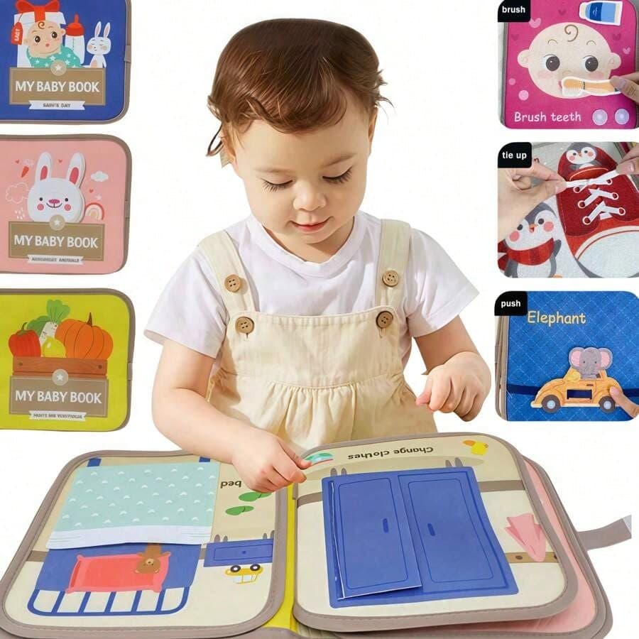 1pc Busy Book Baby Early Education Book Animal & Fruit Recognition Puzzle Toy Animal Cognitive Fabric Book Repeated Paste Book & Sensory Toys Durable Hook And Loop Tear-Resistant Baby Early Learning 3D Tear Book