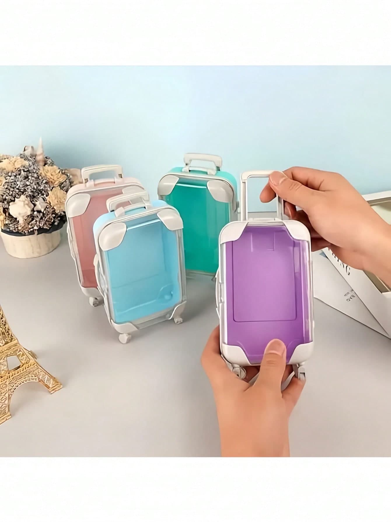 1pc Mini Suitcase And 8pcs Deluxe Cosmetic Set - Colorful Durable ABS Trolley Bag, Portable Design, Suitable For Teens And Storage - Dollhouse - Perfect For Travel, Party, Back To School And Small Item Organization. (Trolley Bag Available In Multiple Colors)