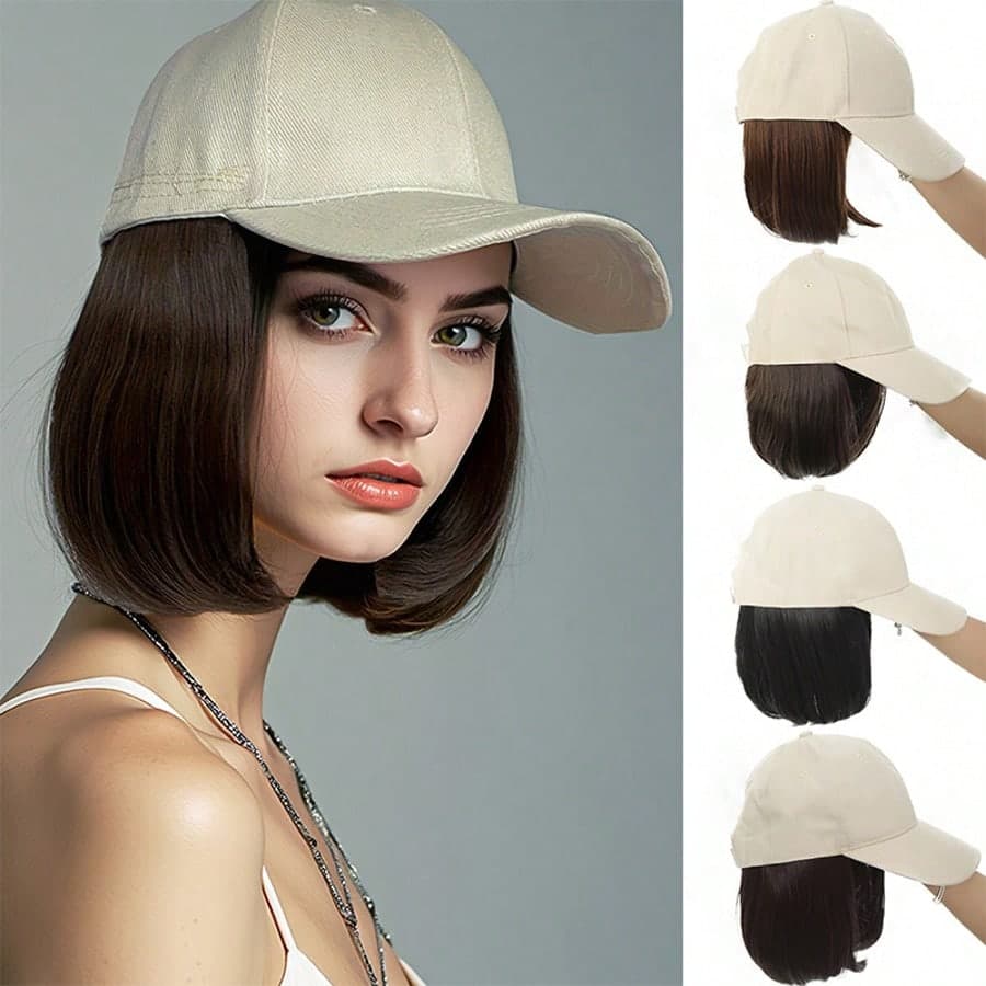 Women's Baseball Cap Wig, 18 Inch And 26 Inch Long Straight Hair, Synthetic Wig Heat-Resistant Fiber, Suitable For Casual Clothing And Headwear | Fashionable Wig Hat | Adjustable Brim Hat