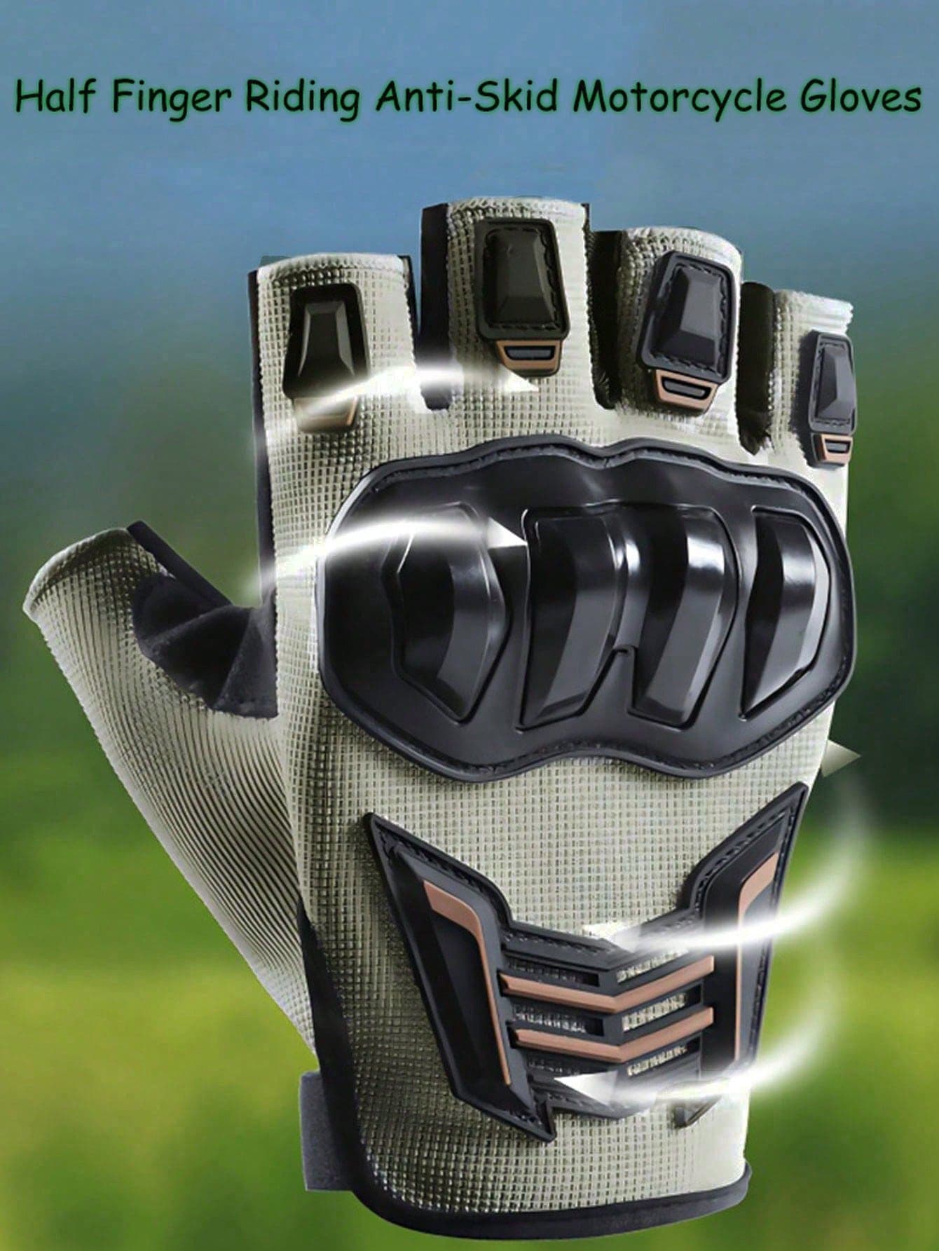 1 Pair Breathable Half Finger Gloves | Unisex Motorcycle Gloves - Ergonomic Design With Ventilation Holes, Black/Orange Accents - Outdoor Cycling, Bicycle, Electric Scooter Riding Gear, Comfortable Fit