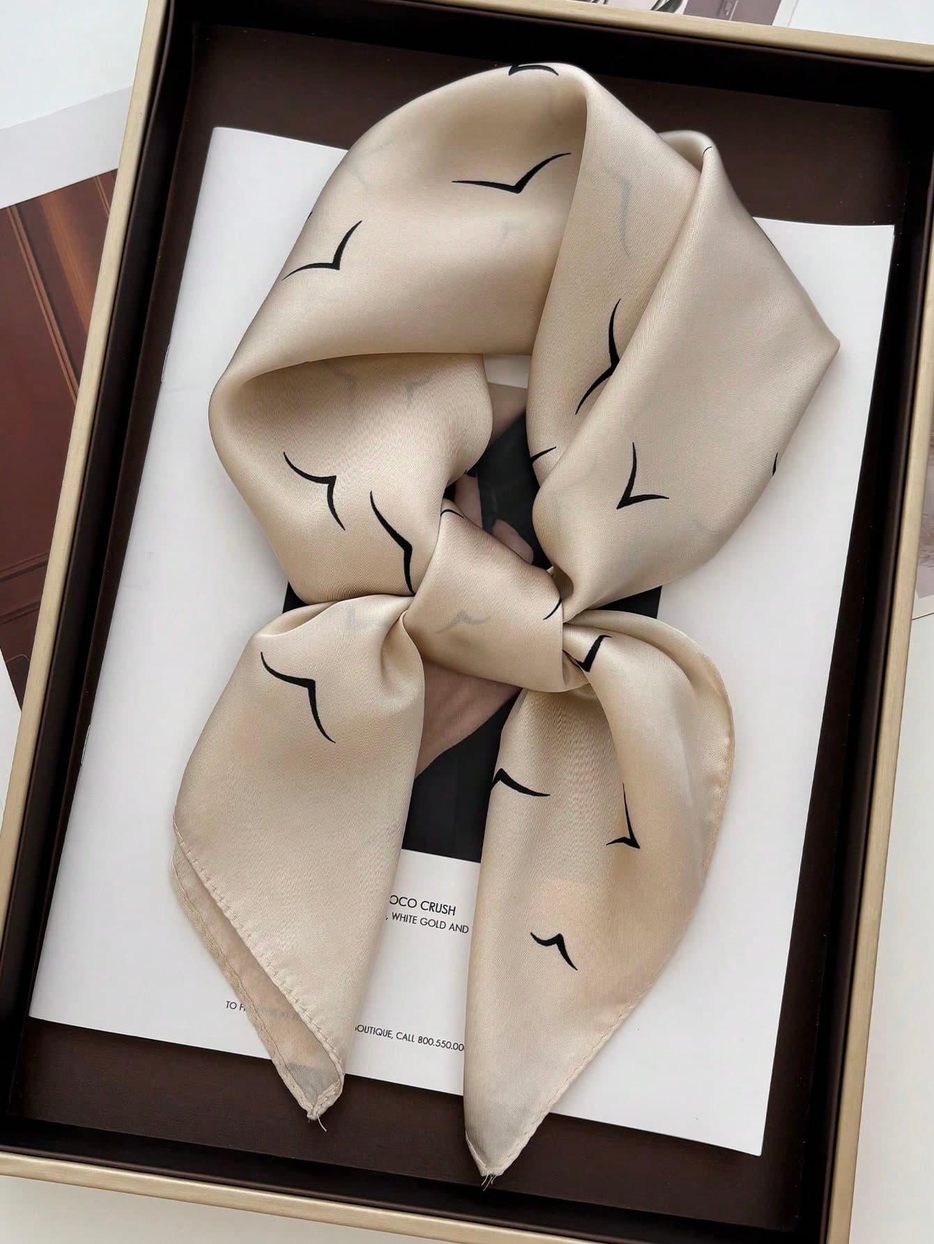1pc 70cm Faux Silk Square Scarf, Printed Neck Scarf, Versatile Neckerchief For Dress