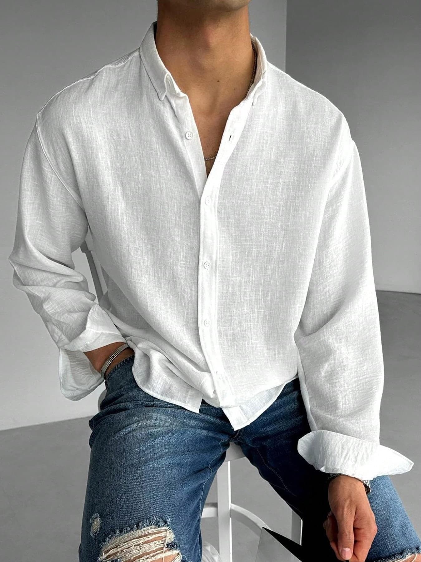 Men's Casual Fashionable Vintage Linen Shirt,Fall, Long Sleeve Top
