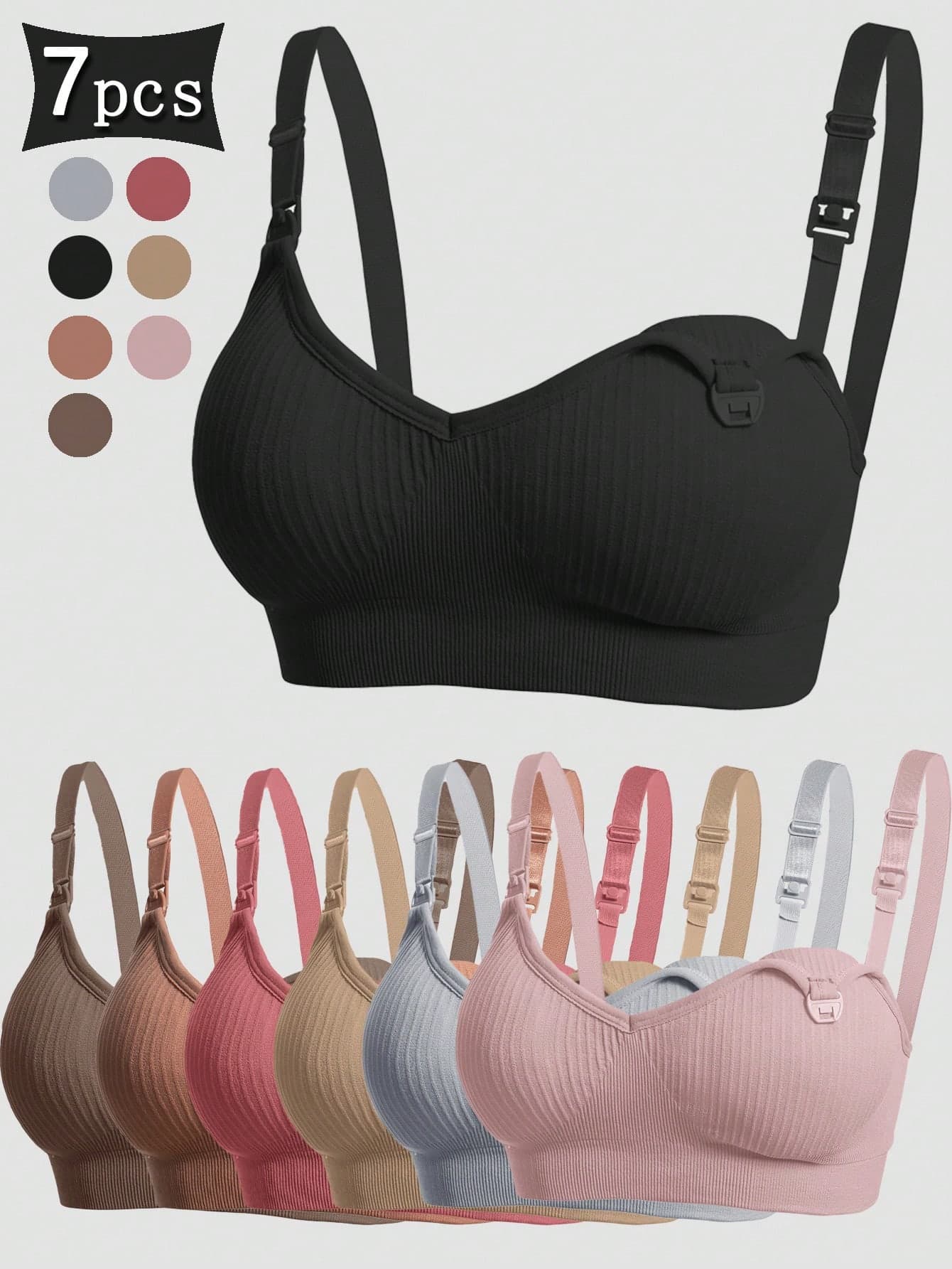 7pcs/Set Pregnant & Nursing Sexy Front Open Breastfeeding Bras, Comfortable Maternity Bras