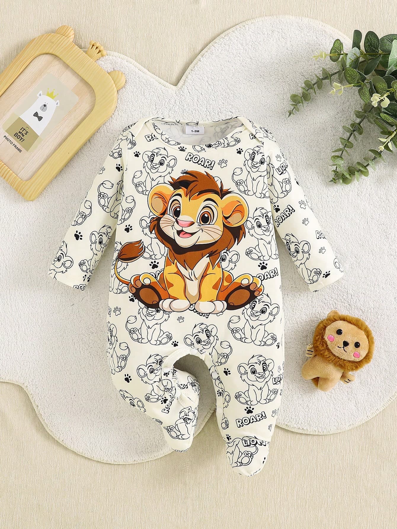 1pc Cute Animal Lion Print Baby Newborn Infant Jumpsuit