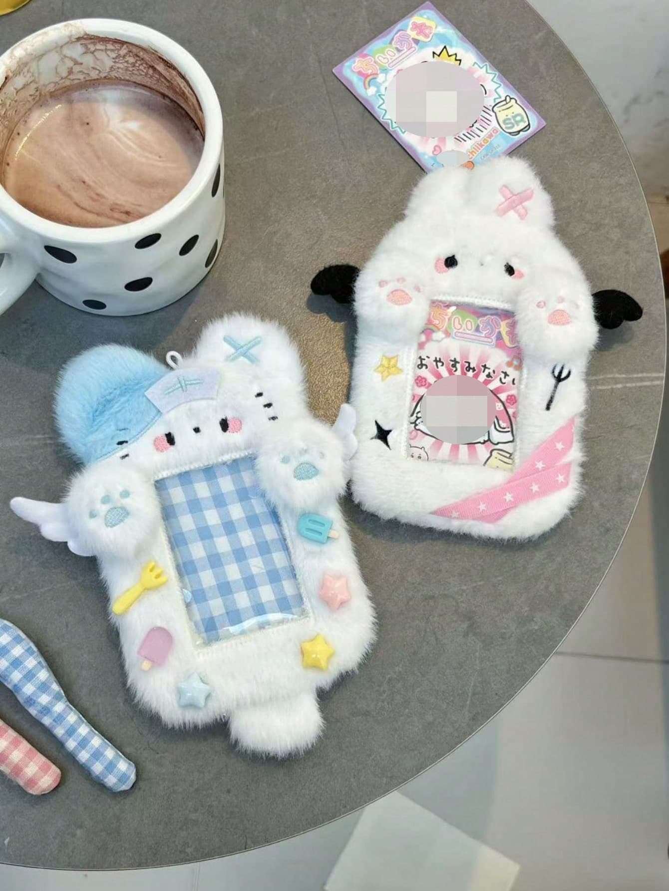 1pc Plush Angel Cat Rabbit Campus Card Star Card Protective Sleeve Pendant Bus Card Holder