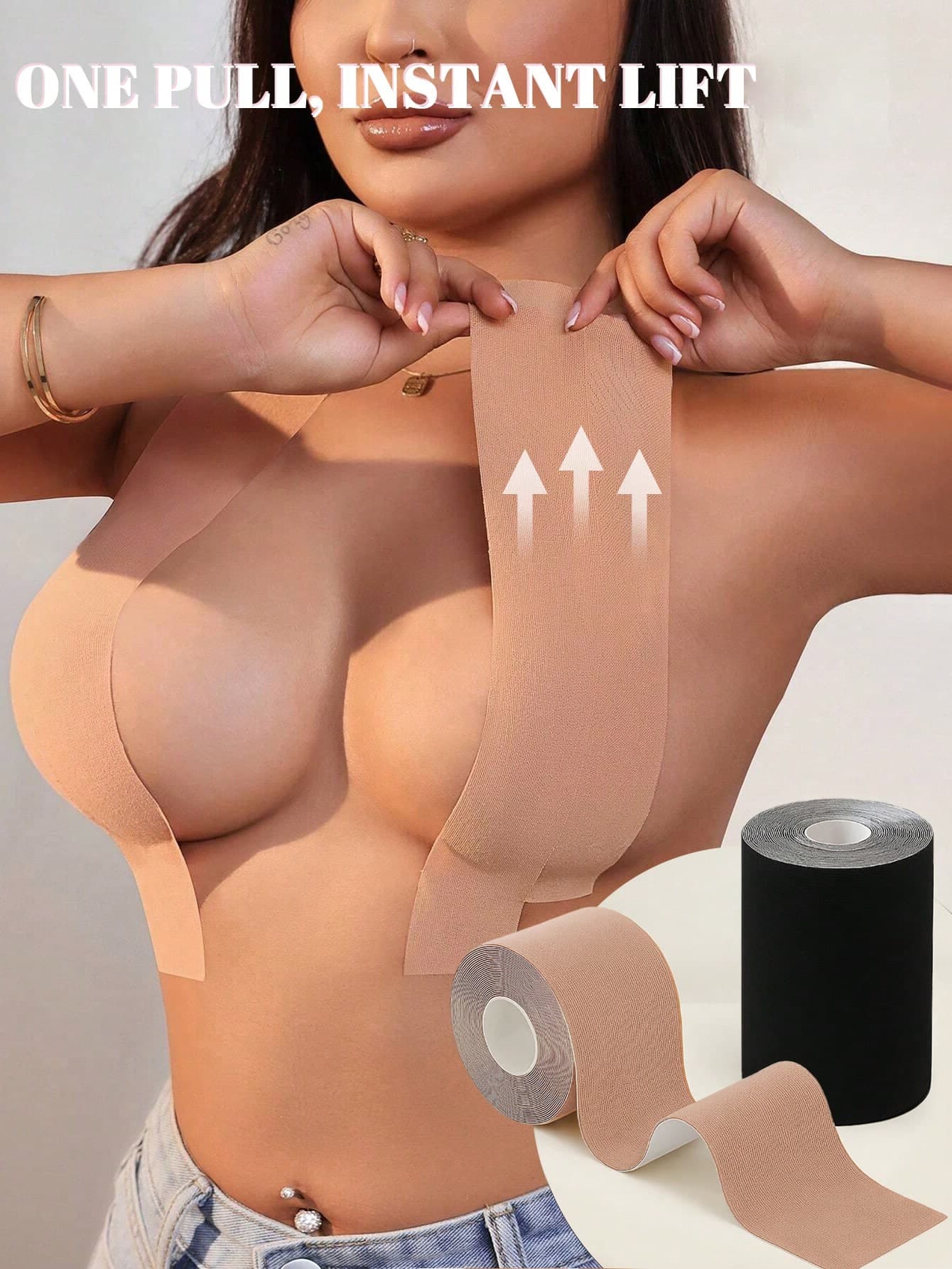 1 Roll Plus Size Boob Tape, Elastic Breathable Cleavage Lift Tape For Large Busts. Cut To Any Shape, Invisible Nipple Covers For Summer Dresses