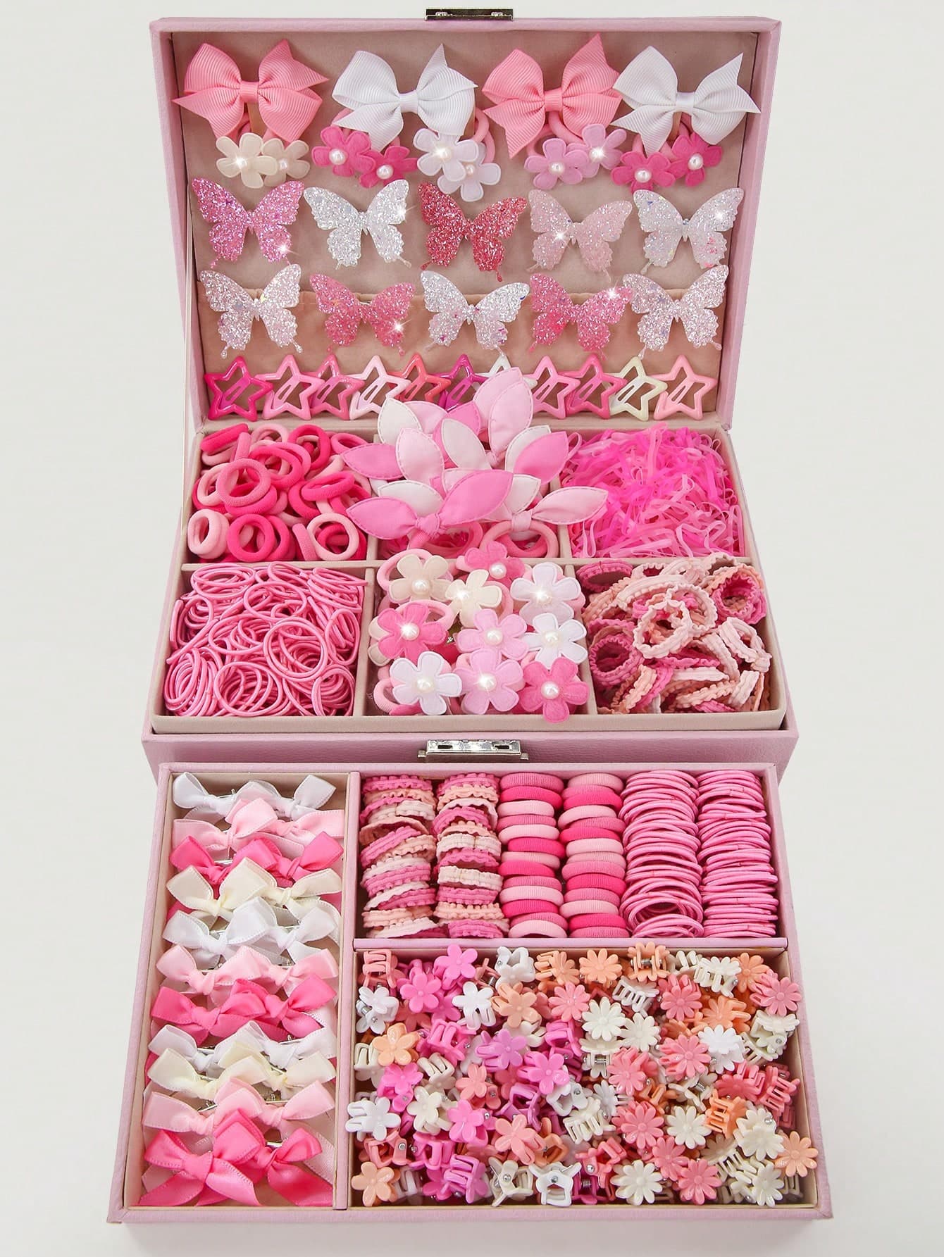 534pcs Girls Pink Bowknot Hair Clips, Elastic Hair Ties, Rabbit Ear, Alligator Clip Barrettes, Versatile Hair Accessories For Daily Use