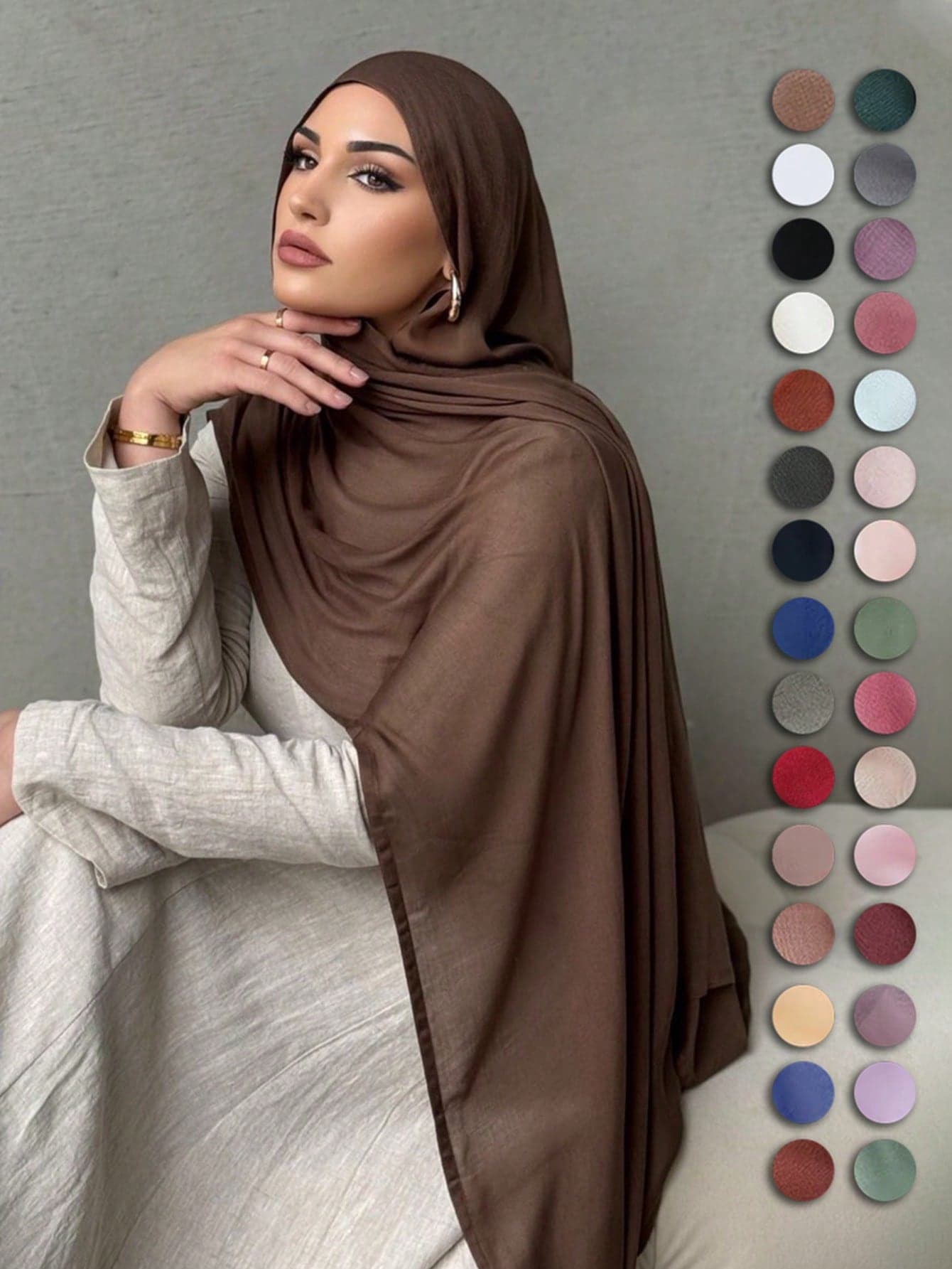 1pc Modal Viscose Solid Hijab Plain Lightweight Scarf, Double Needle Lockstitch Refined Edging Craftsmanship