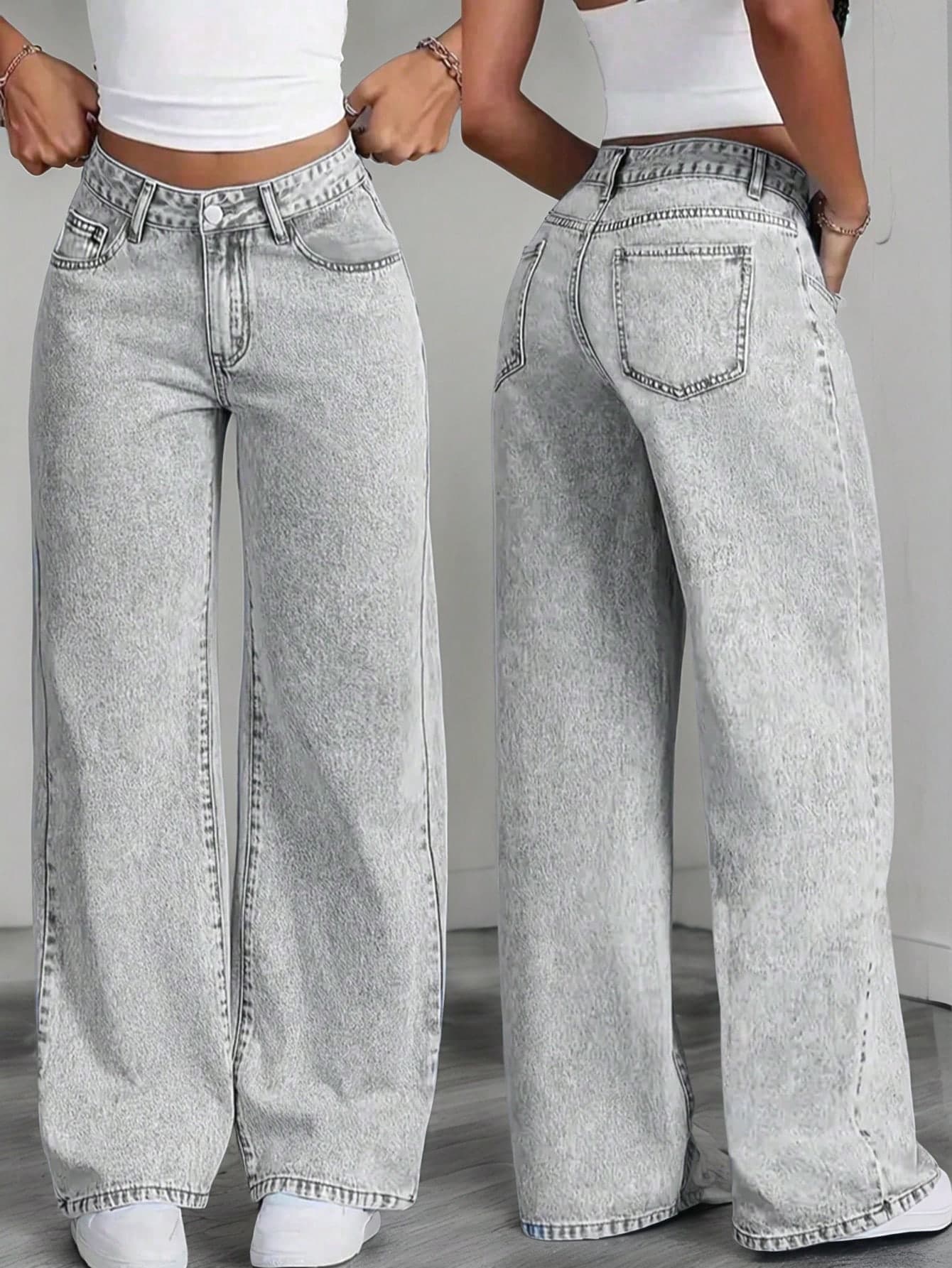 Teen Girls' Loose Fit Straight Leg Jeans With Pockets, Casual & Versatile