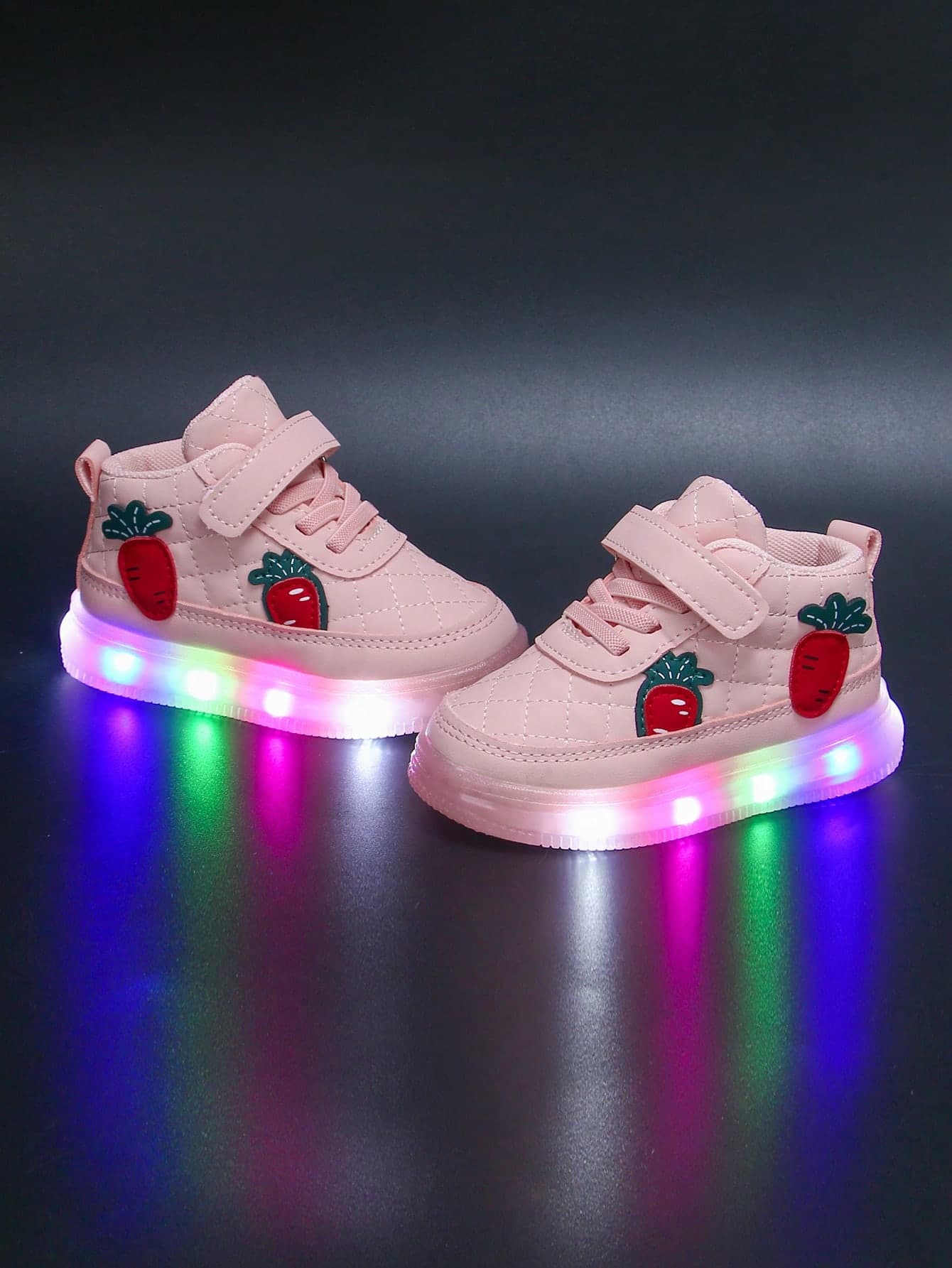 1 Pair PU Toddler Kids LED Light Up Mid-Top Hook And Loop Design Anti-Slip Fashionable Cute Popular Classic Student Sports Light Up Shoes, Suitable For Autumn