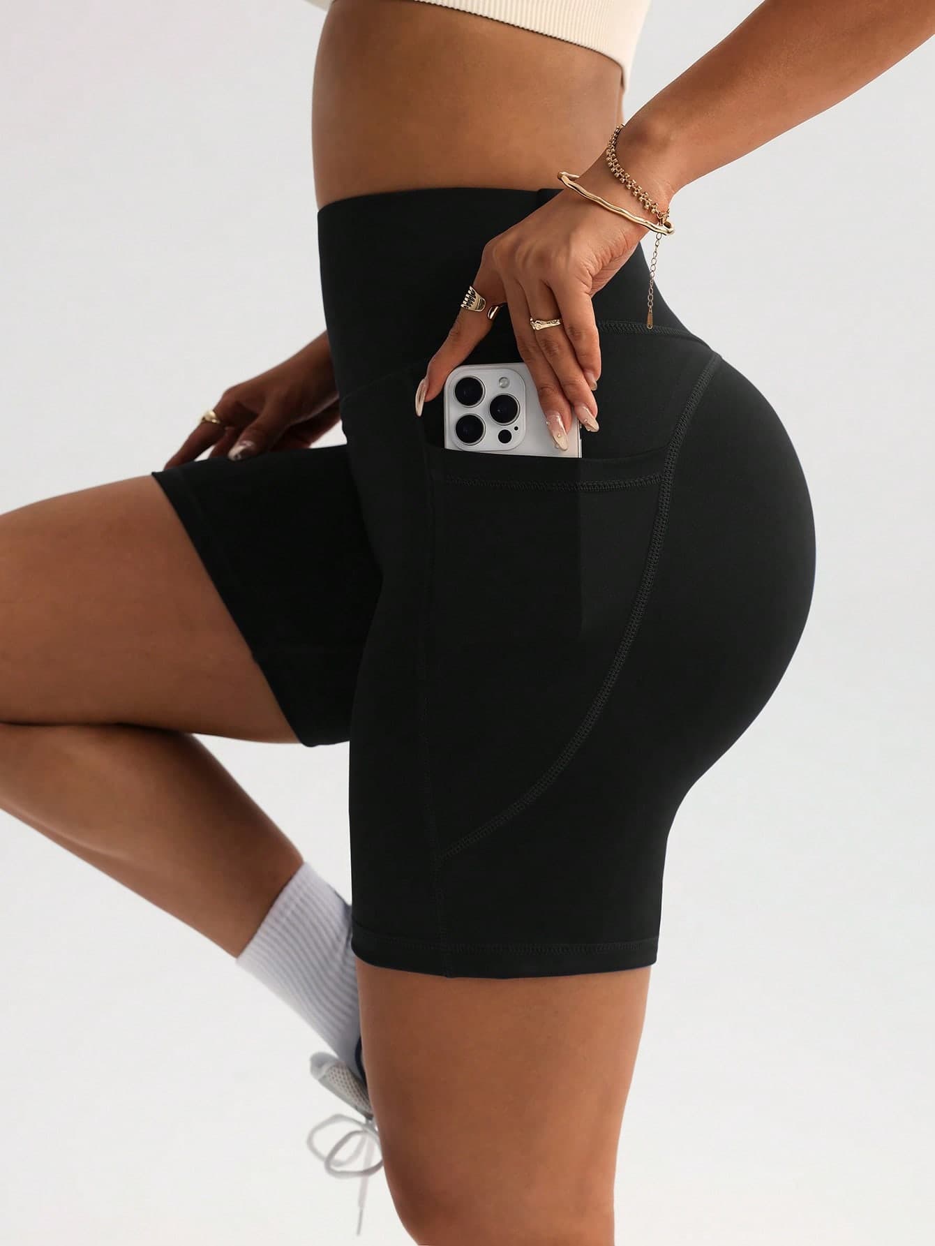 FWH Women's Fashion Elastic Casual Elegant Sports Fitness Shorts - Spring/Summer Versatile Retro Minimalist Slimming High Waist Comfortable Running Street Style All-Match Upgrade Version (With Pockets/Sexy Butt-Lifting Peach Butt Yoga Shorts) Elegant Retro Sports Shorts | Spring/Summer Versatile All-Match Upgrade Version High Waist Elastic Design, Minimalist Slimming, Comfortable Fit. Sexy Butt-Lifting Cut, Paired With Practical Pockets