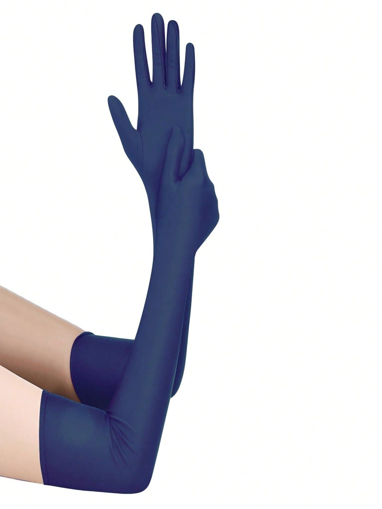 1 Pair Extra Long Elastic Navy Blue Spandex Gloves, Wedding Bride Bridesmaid Etiquette Gloves Evening Party Banquet Stage Performance Gloves Length 53cm