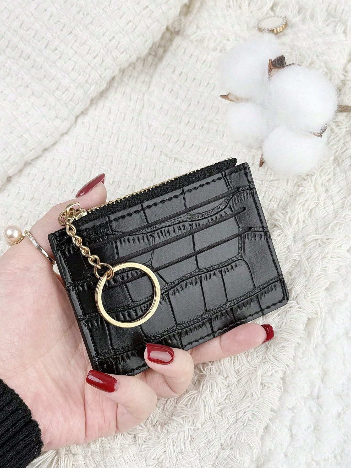 Stone Pattern Alligator Print PU Portable Zipper Ultra-Thin Minimalist Small 6-Card Pack Multi-Card Purse Fashion Men's And Women's Short Wallet Simple Daily Use For Women Wallet Mini Wallet Purse Wallet Fall Autumn Wallet Keychain Card Wallet