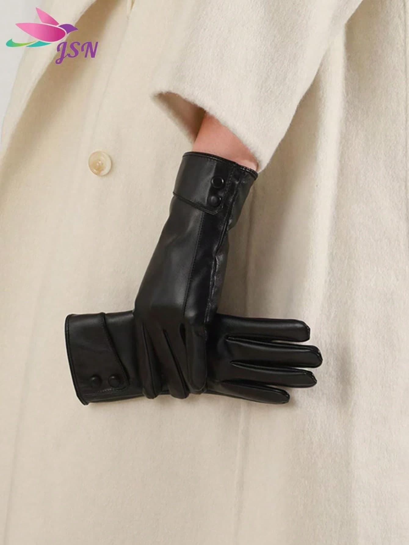 1 Pair Elegant Casual PU Leather Quilted Women's Warm Touchscreen Gloves, Windproof Waterproof Thermal Lined, Suitable For Daily Wear, Outdoor Sports, Driving All Season, Autumn/Winter