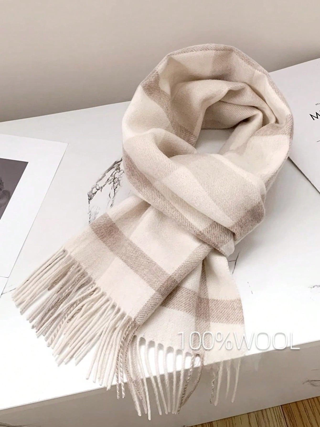 1pc 100% Wool Plaid Scarf For Women, High-Quality Shawl, 2025 New Design, Winter Neck Warmer, Birthday Gift For Dress