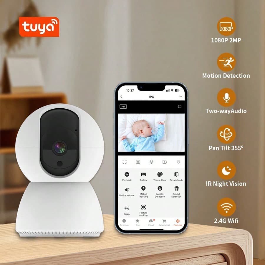 1080P HD Smart Baby Monitor Camera, Smart Home Indoor PTZ Camera – 2.4G WiFi, 355° Pan/Tilt, Night Vision, 2-Way Audio, Motion/Sound Detection, Mobile Alerts, Tuya/Smart Life App, TF Card & Cloud Storage, USB Powered For Nursery & Home;Check The Video For Connection Instructions, And If Still Failed Connected, Please Long Press The Reset Button Which Near The Card Insert.