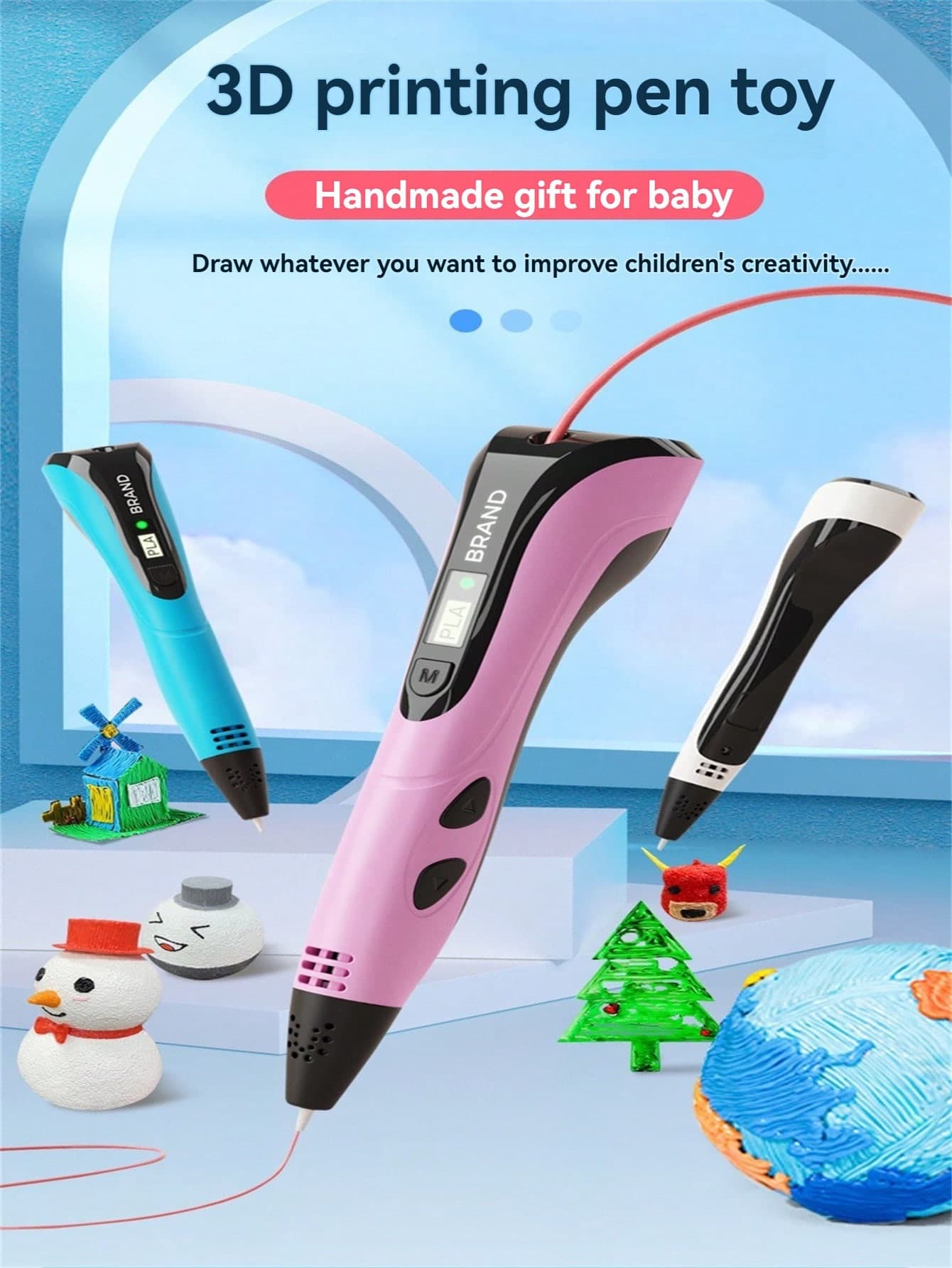 Children's Educational 3D Printing Pen, DIY Doodle 3D Drawing Tool, Multiple Color Refill Material, 3-Speed Adjustable One-Click Retractable Material, Parent-Child Interactive Fun Game, Suitable As Creative Birthday Gift For Boys And Girls Aged 3 And Above (Refill Material Specifications Do Not Include Printing Pen) (Accessory Colors Random)