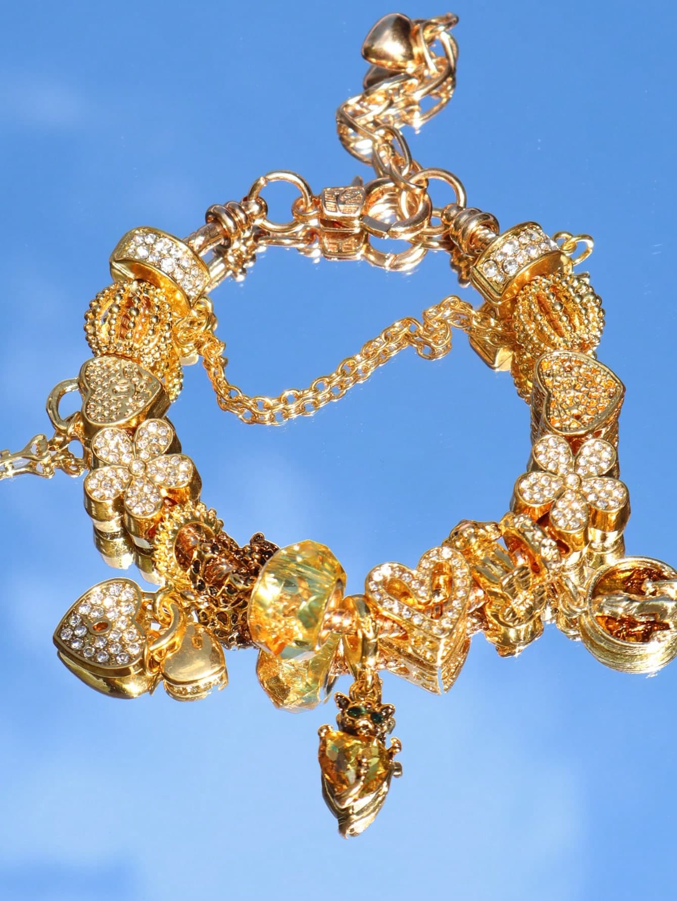 1pc Leopard Print Leopard Heart Charm Bracelet, Classic Lock & Key DIY Bracelet, Heart Flower Leopard Bracelet, Leopard Lion Bracelet, Fashionable Gold Tone Women Bracelet