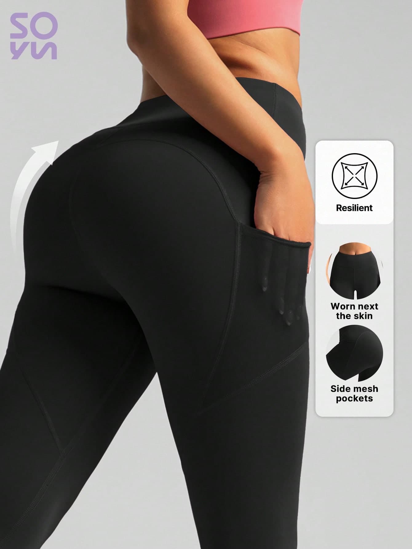 Soyun Women's Jumpsuit Side Pocket Yoga Pants, Suitable For Yoga, Outdoor Sports And Butt Lifting Black Spring
