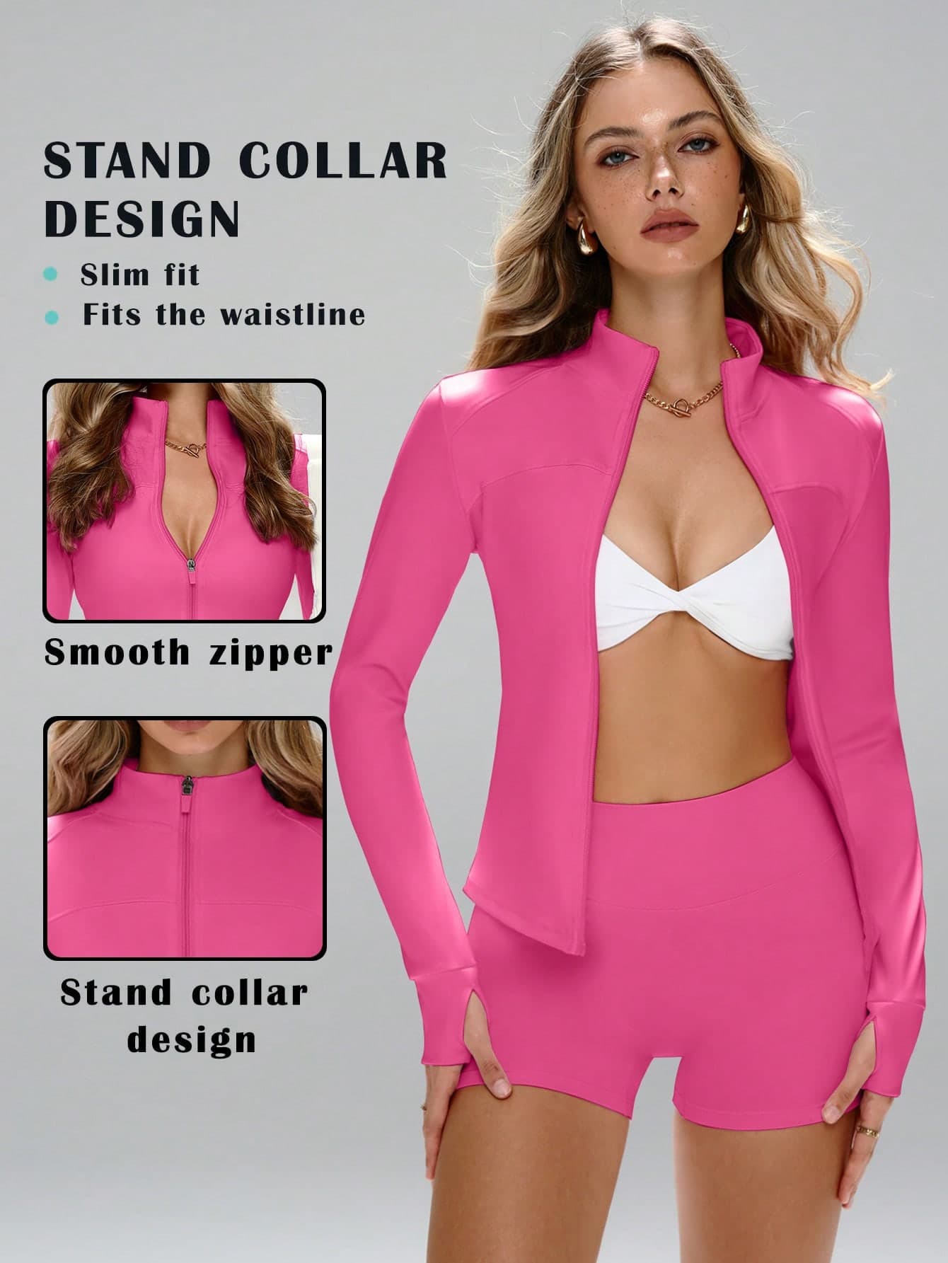 This Sporty Jacket Features A Minimalist And Fashionable Style, Combining Collegiate And Athletic Elements. With Long Sleeves And Thumb Holes, The Comfortable Stretchy Fabric Is Suitable For Dance/Pilates Workouts. The Front Zip-Up Design With A Low Collar Allows You To Easily Transition From The Street To The Gym. With Shaping Seams, A Slim Fit, Full Coverage Sports