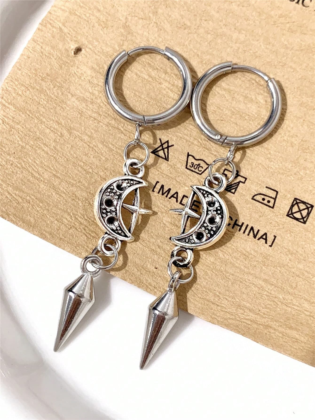 1 Pair Punk Rock Stainless Steel Spike Star & Moon Earrings, Suitable For Women's Daily Wear Gothic Jewelry