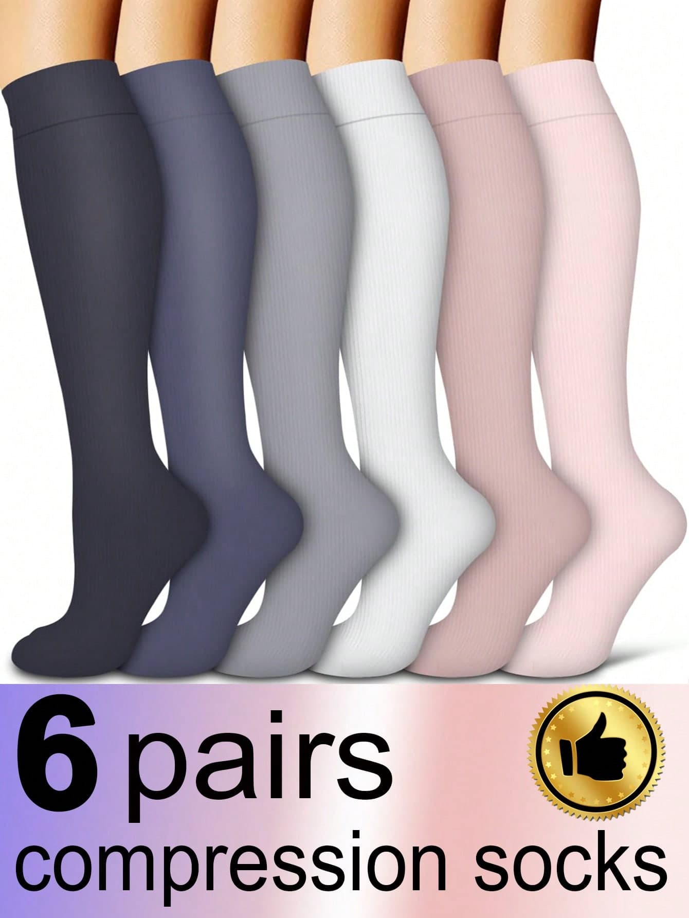 6 Pairs Women And Men Compression Socks, Unisex Knee High Tube Socks For Running Cycling Fitness Skipping Leggings Gifts
