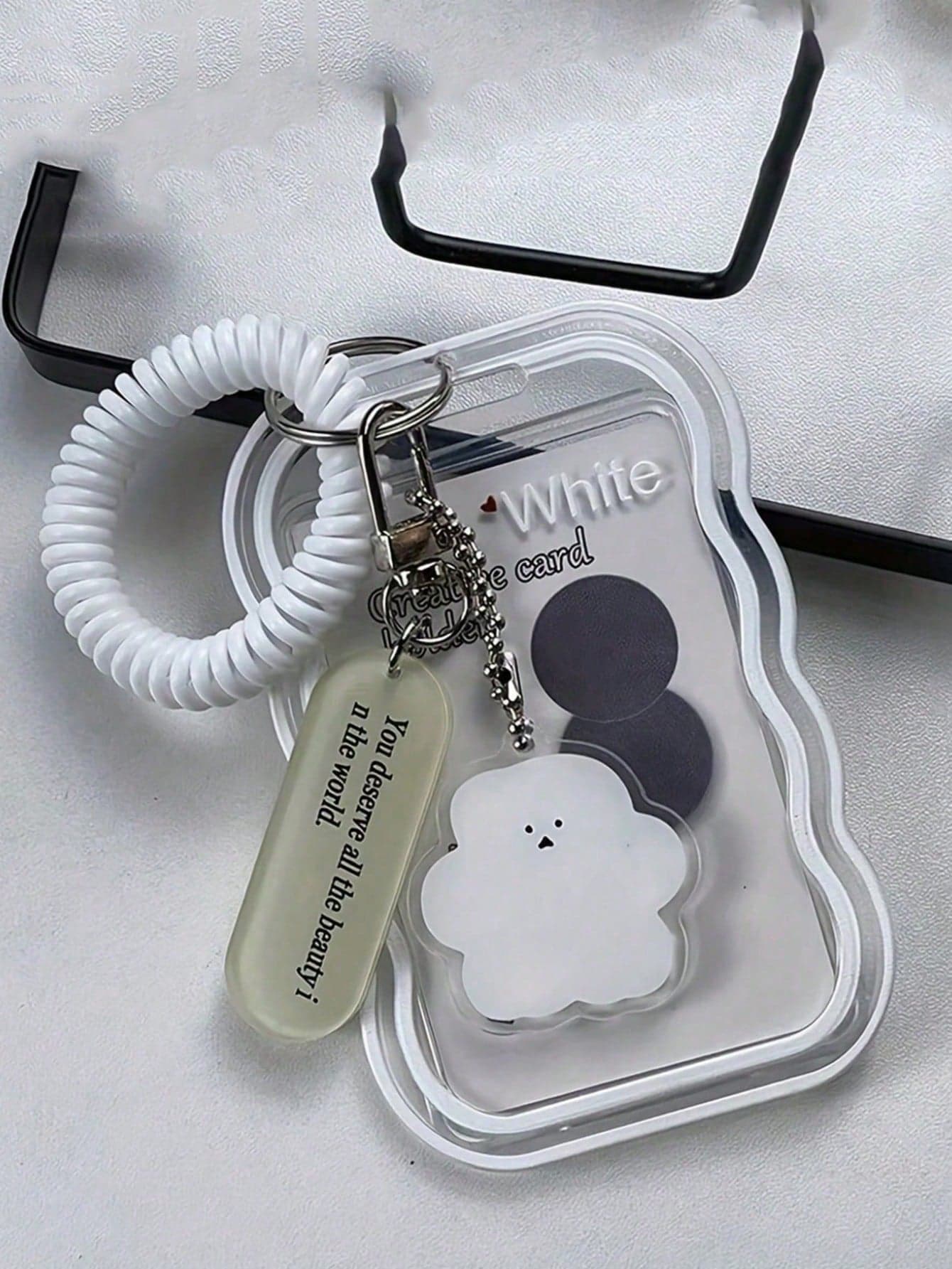 3 Inch ID Protective Cover Transparent Acrylic Spring Wristband Card Holder, Transparent Wavy Photo Card Holder, Lightweight Durable Keychain Pendant With Spring Attachment, Student ID Card Holder, Back To School Student ID Card Holder
