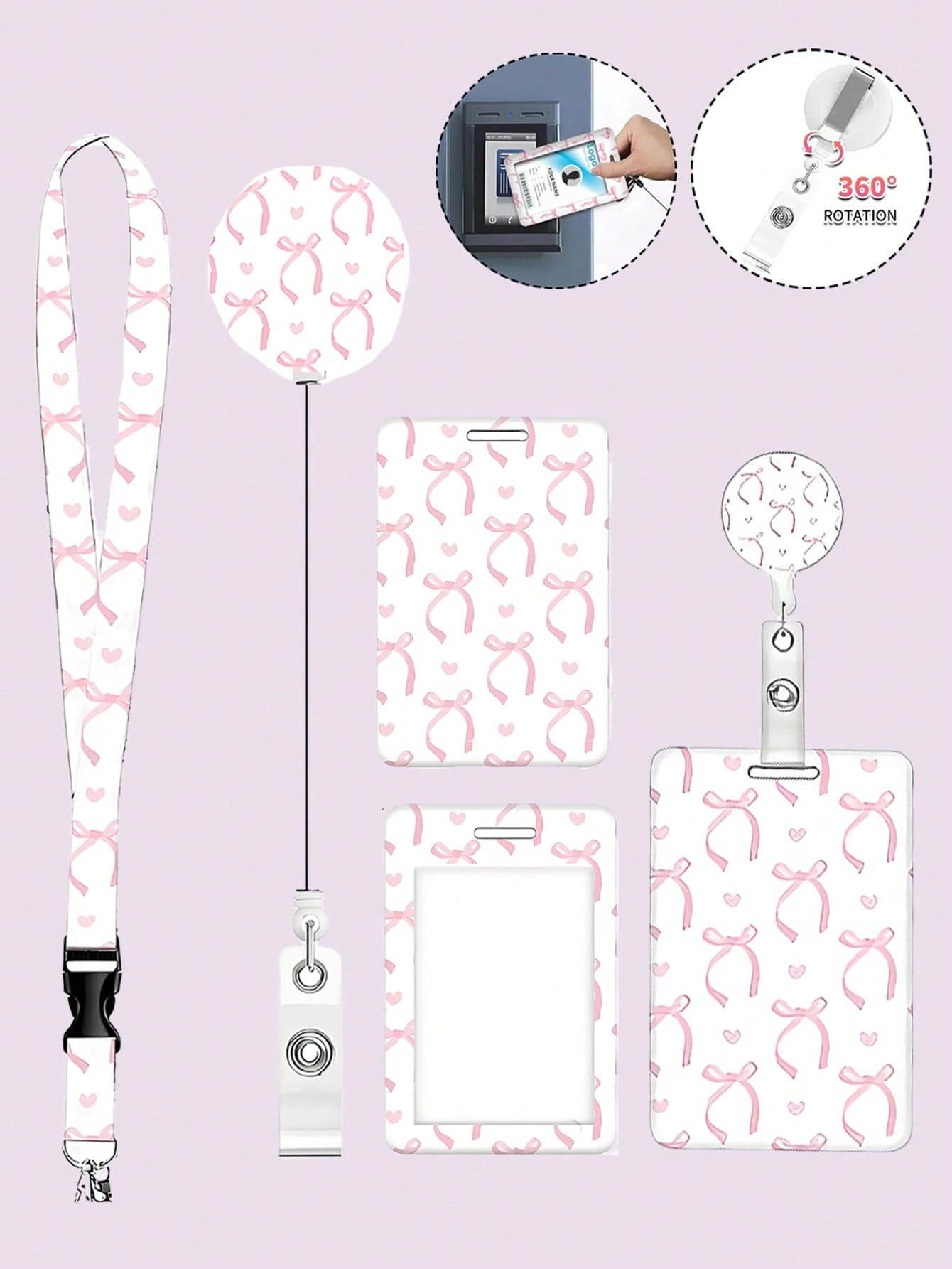 Inspirational Quote Retractable ID Badge Holder With Bowknot Pattern, Detachable Lanyard With Clip Suitable For Office, Doctor, Nurse, Teacher, Student And Various Professionals
