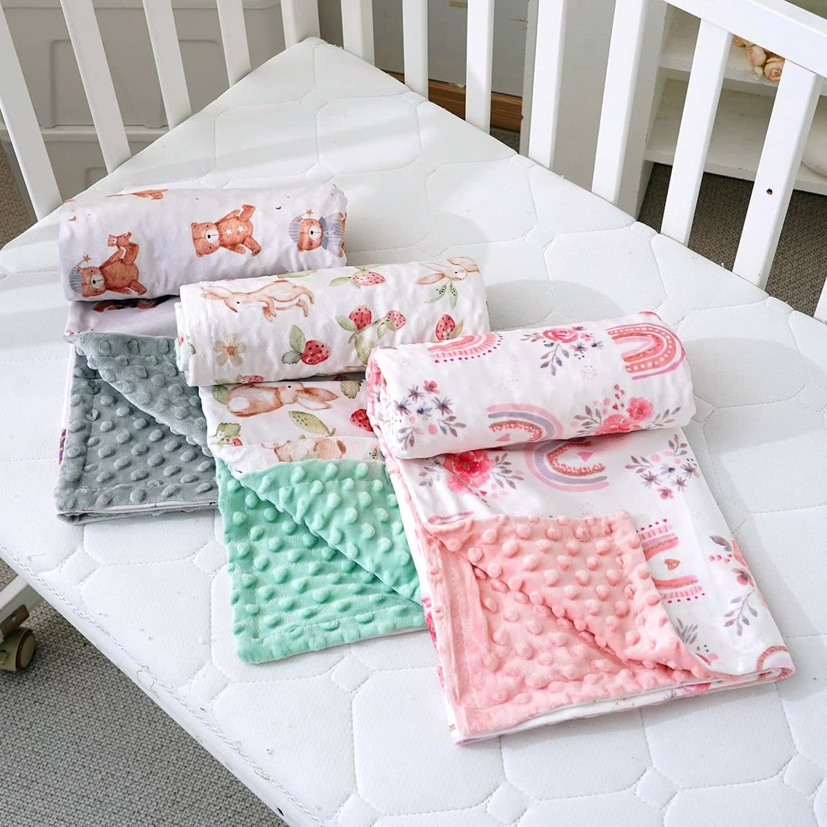 1pc Unisex Baby Blanket, Super Soft Nursery Fleece Blanket, Unisex, Double Layer With Dotted Backing, Newborn Stroller Blanket, Multi-Color Print, 30 X 40 Inches (75 X 100 Cm)