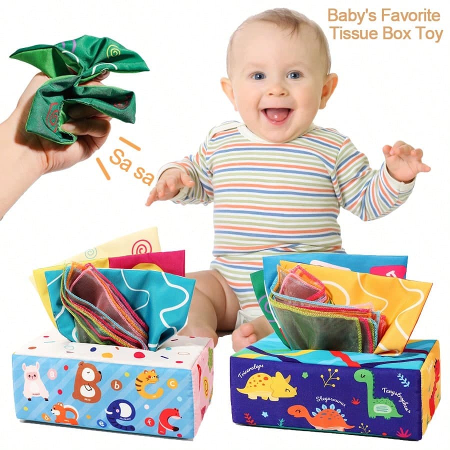 1pc Baby Tissue Box With Sound Paper For 0M+, Montessori Baby Toys For 6 Months, Sensory Educational Toy Developmental Silk Scarves, Early Learning Preschool Christmas Birthday Gift, Toddler Toys, Christmas Decorations, Travel Essential, Baby Toys