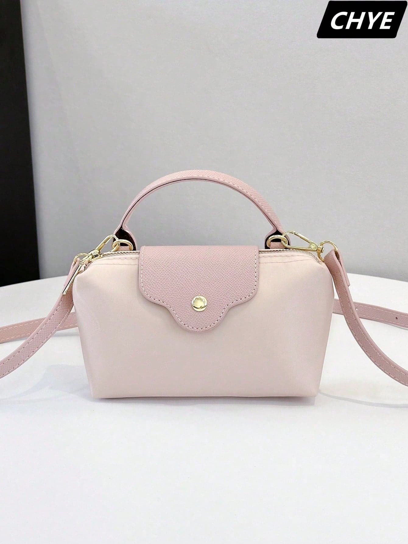 Fashionable, Cute And Gentle Light Pink Handbag & Shoulder Bag, Women's Purse And Phone Bag, Made Of Nylon Fabric With Elegant PU Leather Trim