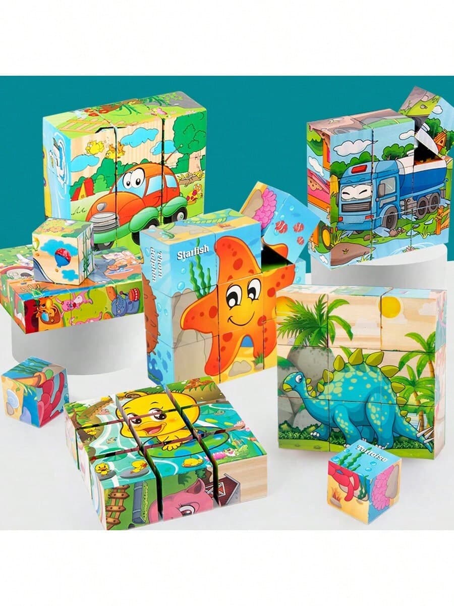 Wooden Building Blocks Puzzle, Suitable For 1-3-5 Years Old Toddlers, Montessori Learning Game, Educational Interactive Toy, Preschool Children Cube Puzzle