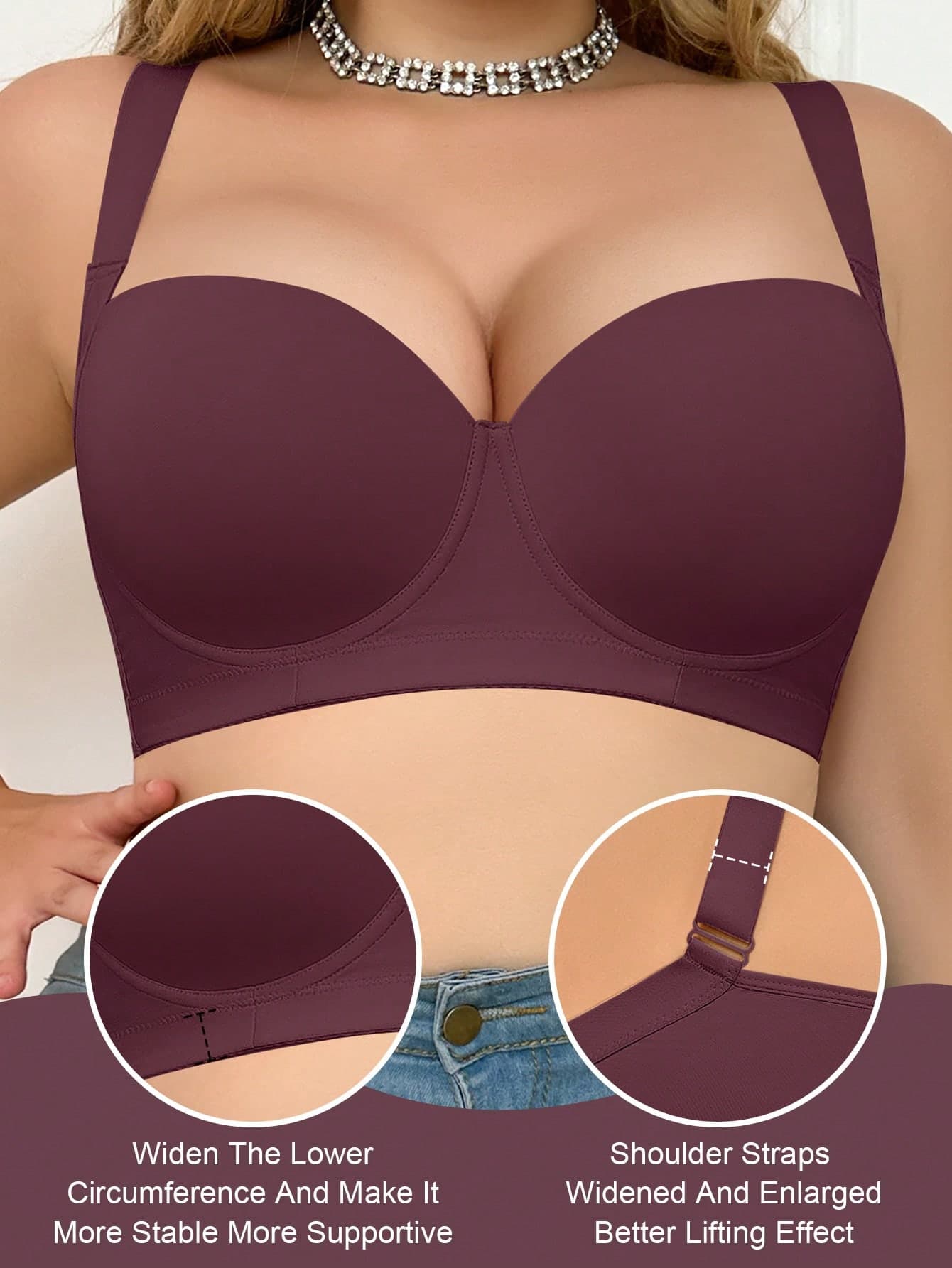 Wedisco MIMILEMON Plus Size Seamless Beige Women's Bra, Smooth Minimalist Wide Strap Comfortable Lift Bra