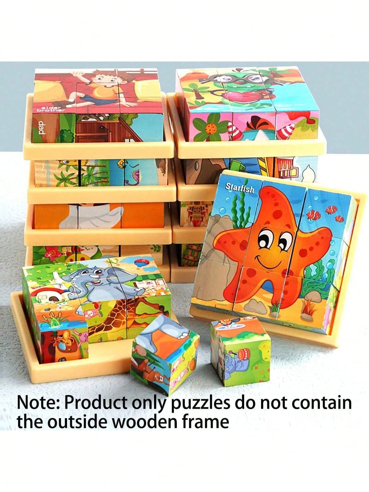 1pc 6-Sided Wooden Cube Block - Wooden Puzzle, 9 Cubic Blocks, Ocean World Animal Theme, Helps Concentration, Categorization And Logical Thinking, Ideal Gift