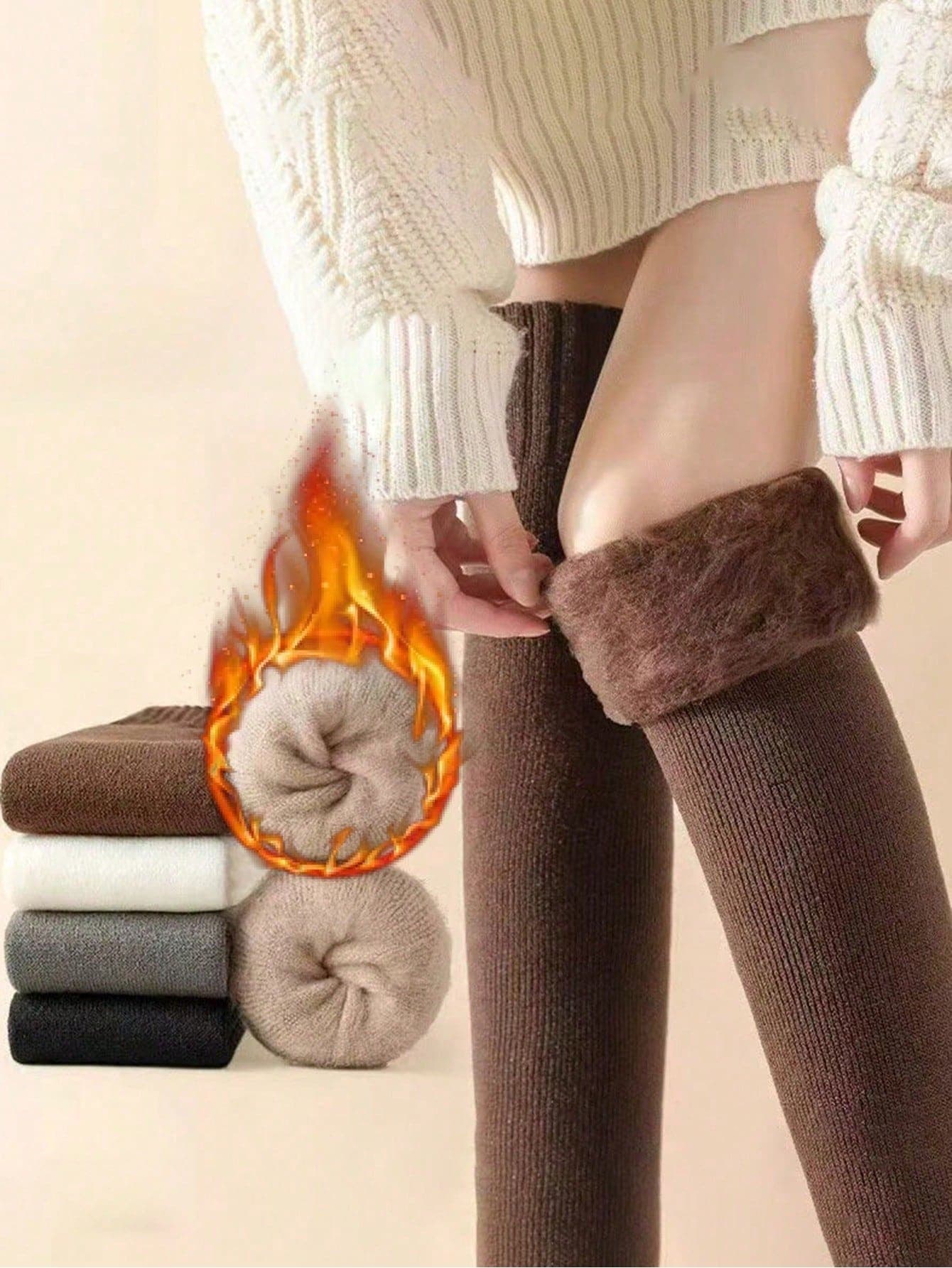 1 Pair Thick Knitted Over,The,Knee Socks, Soft Anti,Static, Warm & Comfortable, Fits Over,The,Knee, Multi Colors Available, Autumn/Winter, Cozy Socks