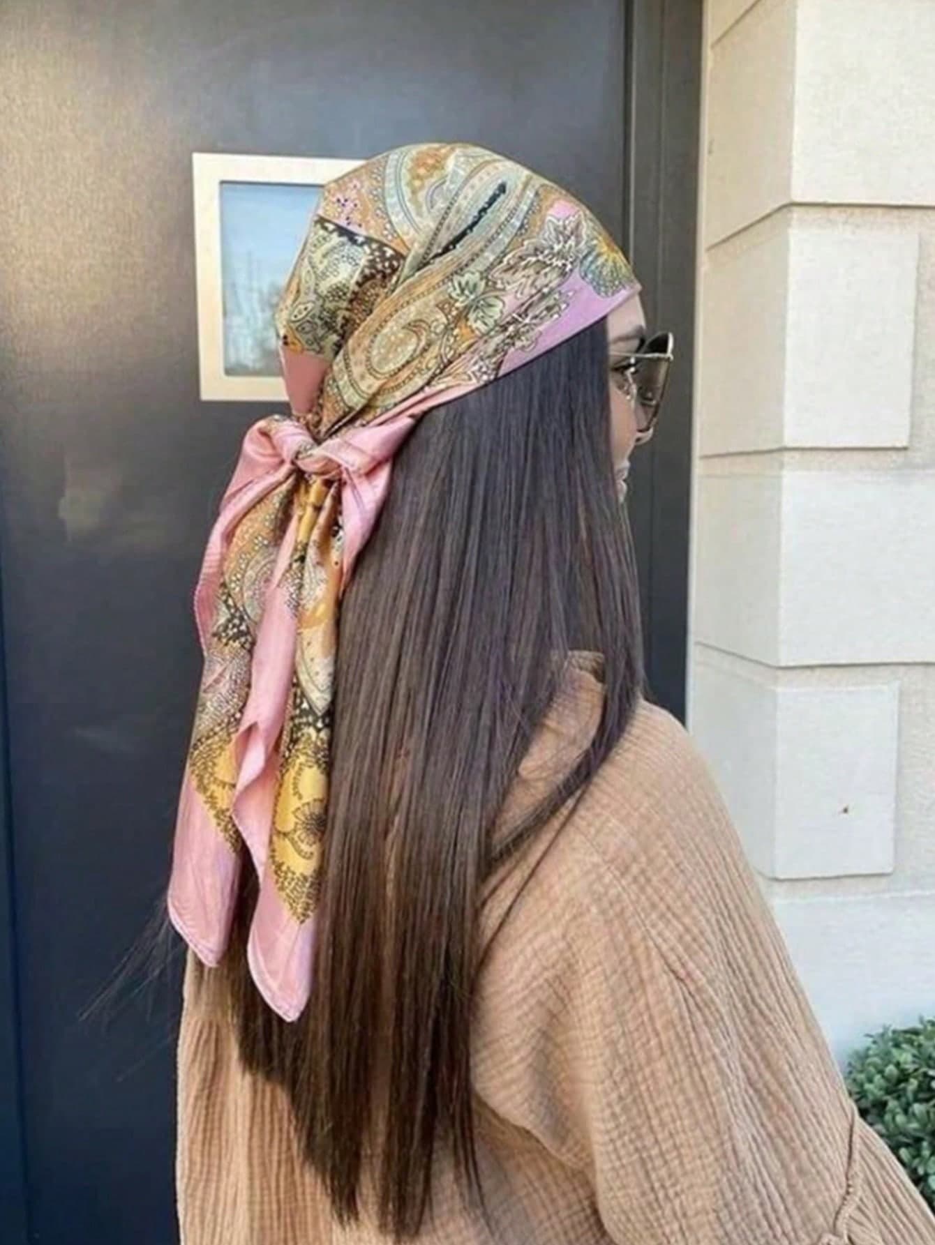 1PC 90cmPrinted Square Scarf, New Spring Fashion Bandana For Women, Can Be Used As Belt,Bag Decoration,Ribbon, Headband Or Headscarf Bandana,Hair Band