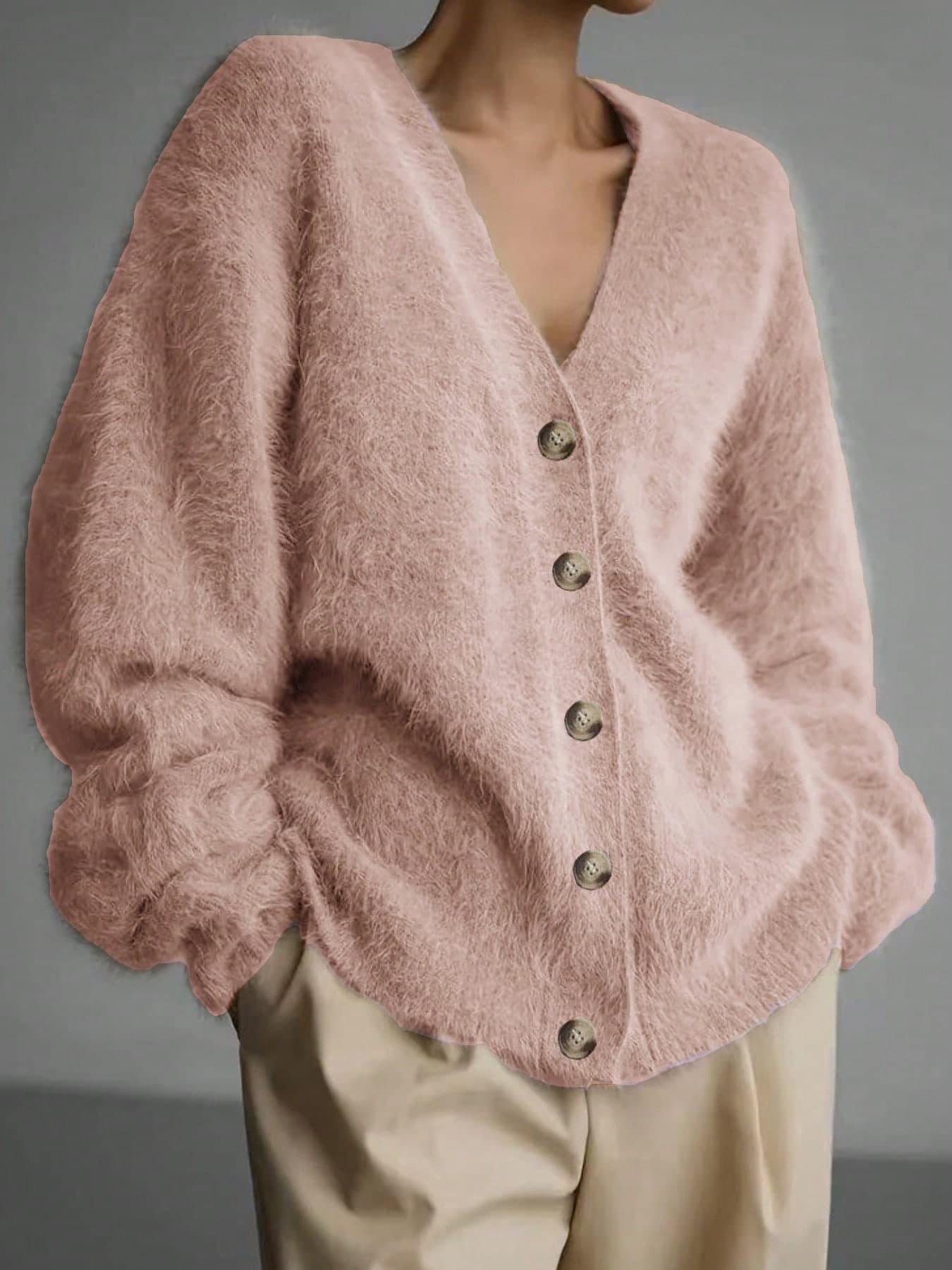 Elegant Lady's Casual Chic European Style Versatile Knitted Cardigan, Comfortable Long Sleeve Plus Size Sweater For Mature & Young Women