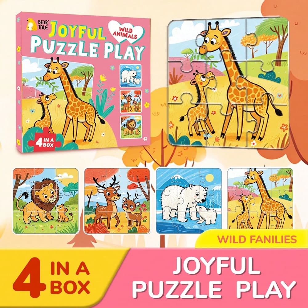 36pcs/Box Children's Cartoon Wild Animal Jigsaw Puzzles, Kids Educational Toys, Travel Toys, Learning Supplies, Great For Summer Vacation, Christmas, Back To School Gifts