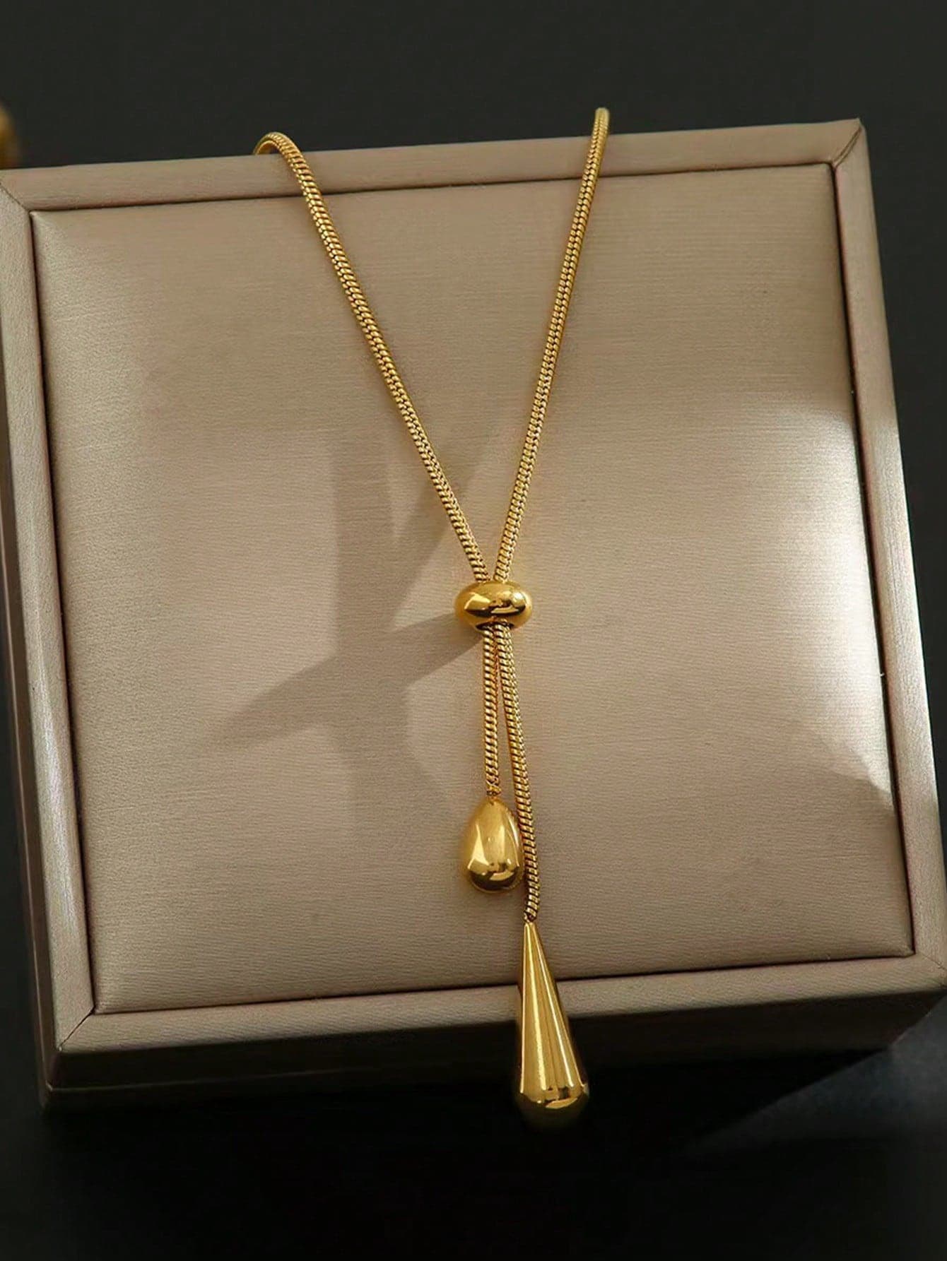 1pc Stainless Steel Water Drop & Heart Pendant Long Adjustable Necklace, Suitable For Daily Wear
