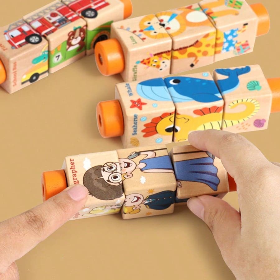 Infant Twist & Turn Matching Puzzle Blocks, Includes Transportation, Animal, Marine Animal, And Occupation Designs, Suitable For 12+ Months Old Boys And Girls, Sensory Grasping Training, Pattern Matching, Parent-Child Interaction, Great Christmas Or Birthday Gift For Kids