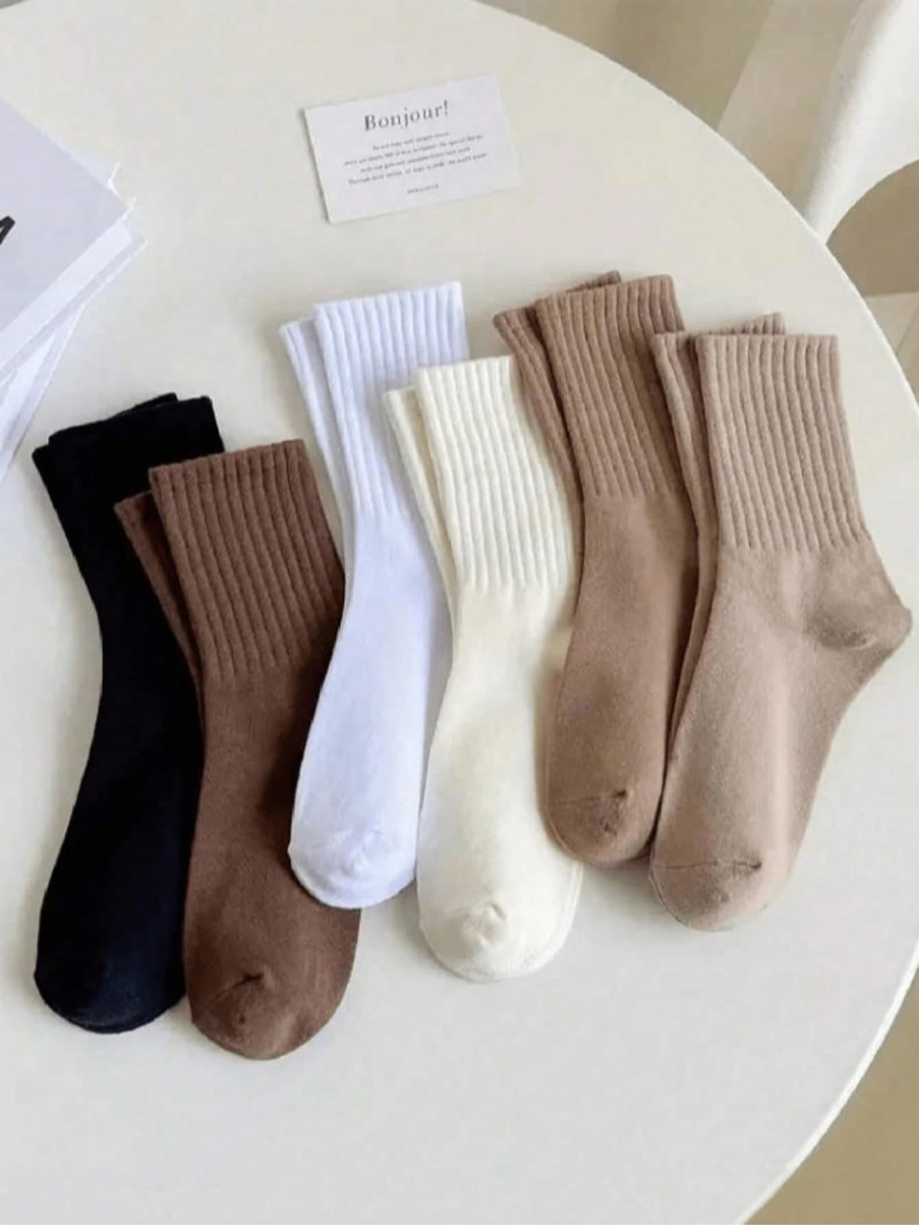 6 Pairs/Set Casual Solid Color Sports Mid-Calf Socks, Versatile Daily Wear