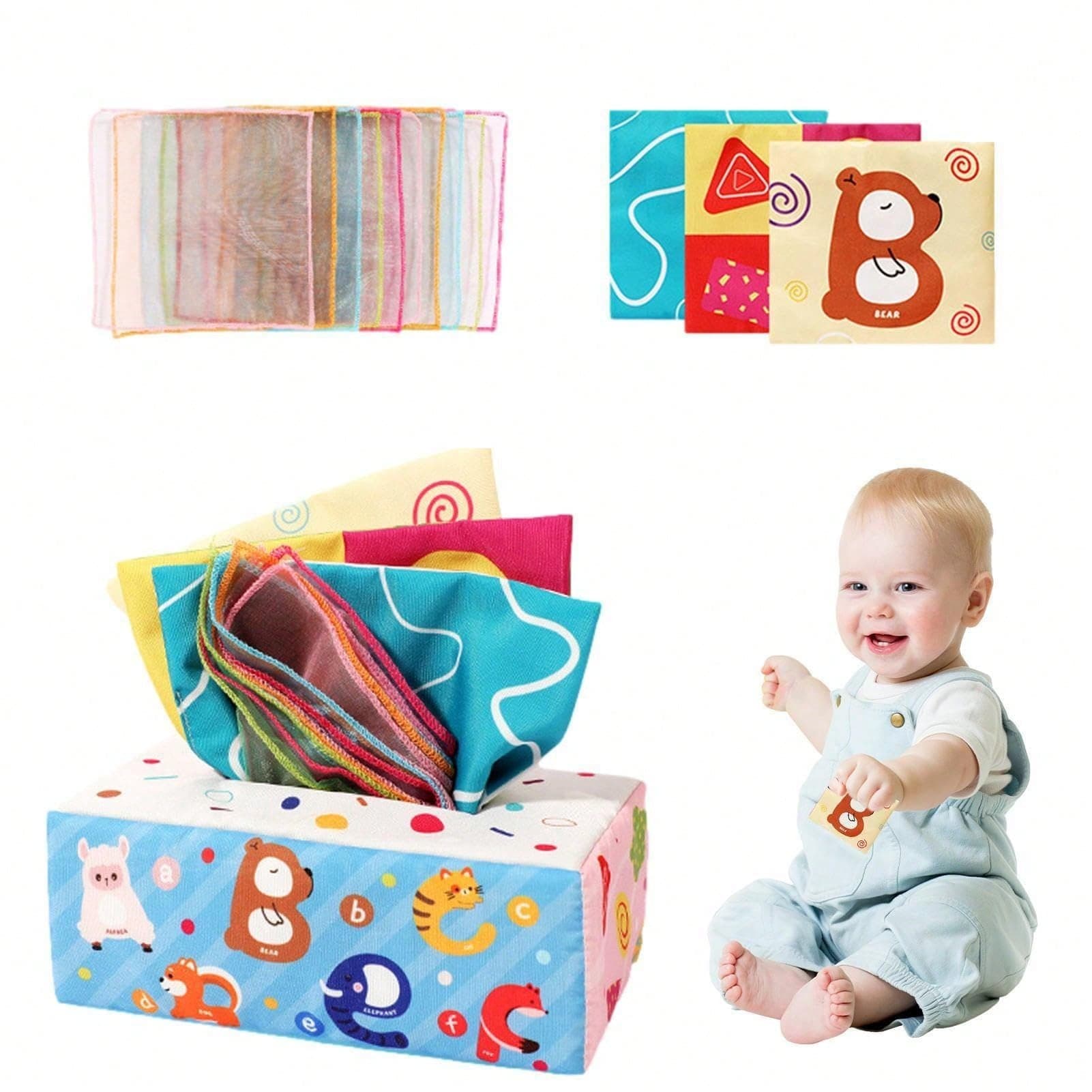 Baby Toys 6 To 12 Months - Baby Tissue Box Toys Montessori Toys Soft Crinkle Infant Sensory Toys For 1 Year Old Early Learning Toys Baby Gifts